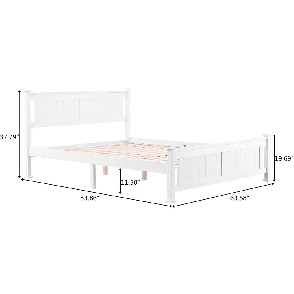 SamyoHome Wood Platform Bed with Headboard, Wood Slat Support, No Box Spring Needed, Queen