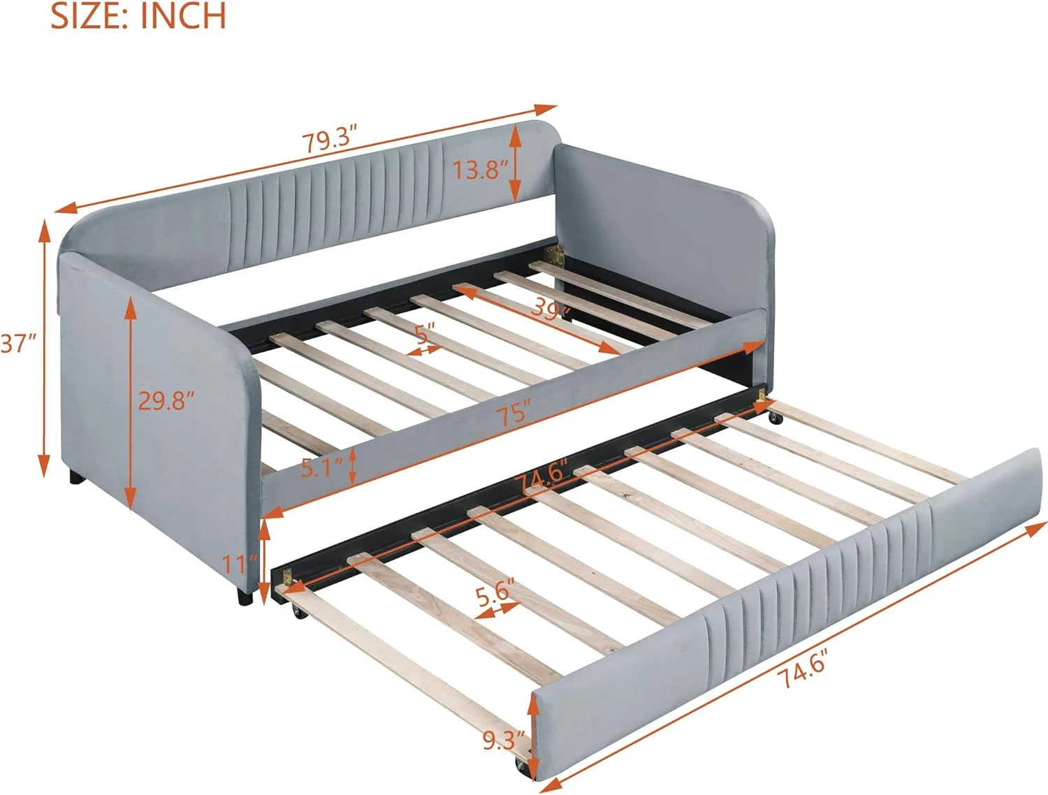 Size Daybed Wi Trundle, Modern Velvet Upholstered Daybed Sofa Bed Frame Wi Trundle Bed For Bedroom, Guest Room, No Box Spring Needed, Easy Assembly, Gray