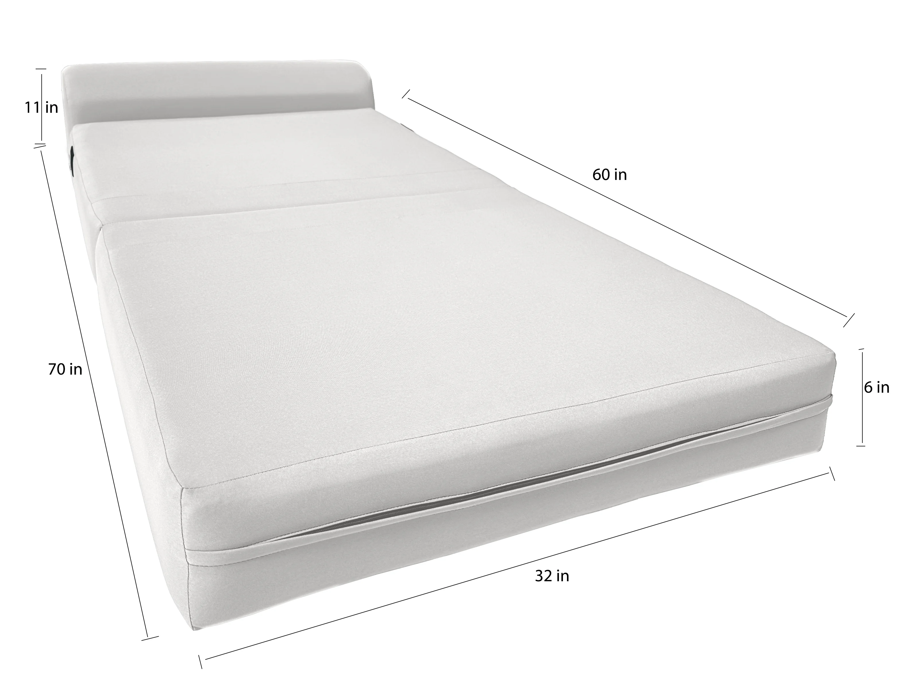 White Sleeper Chair Folding Foam Beds, Portable Studio Sofa Guest Bed, 6 x 32 x 70