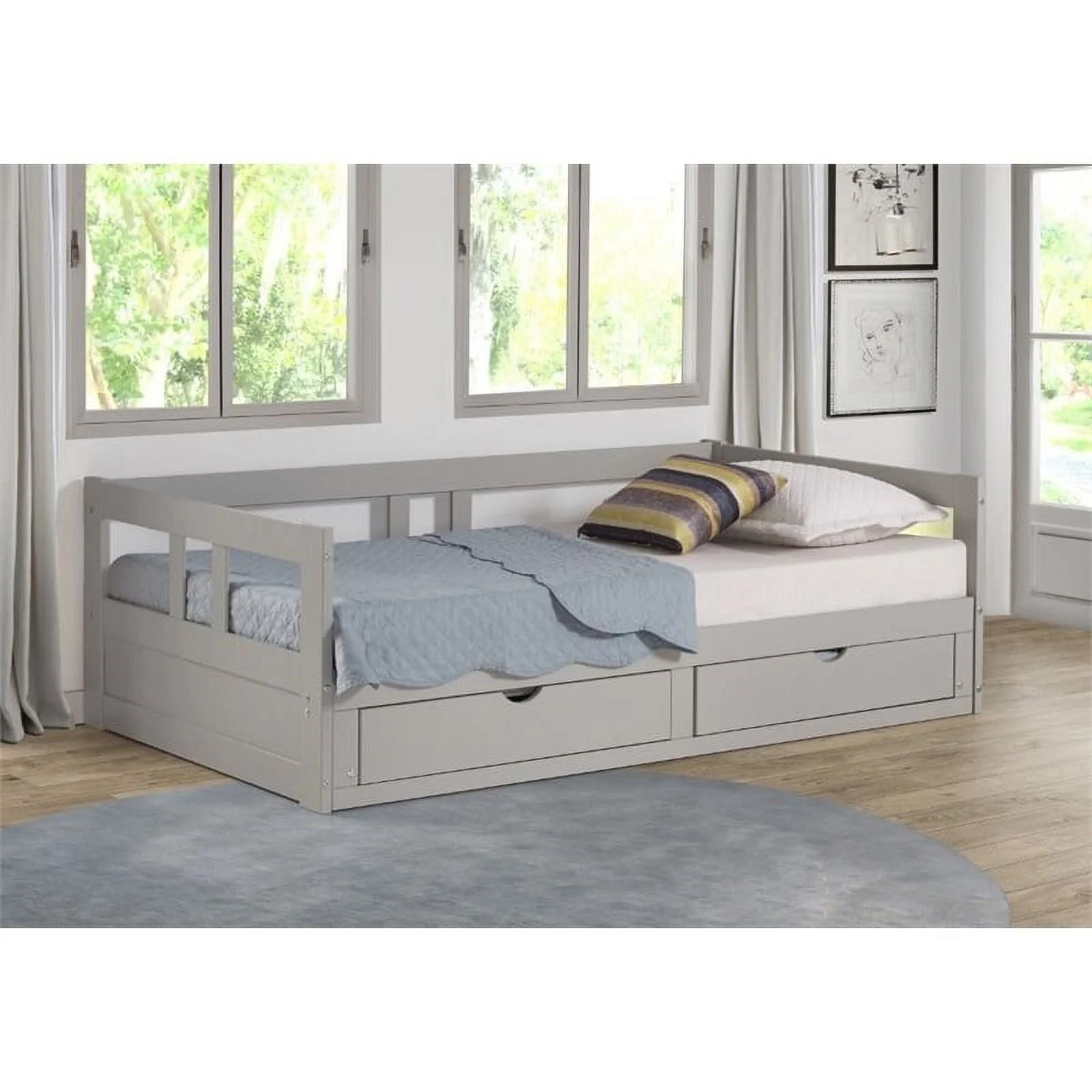 Rosebery Kids Twin to King Extendable Day Bed with Storage-Dove Gray