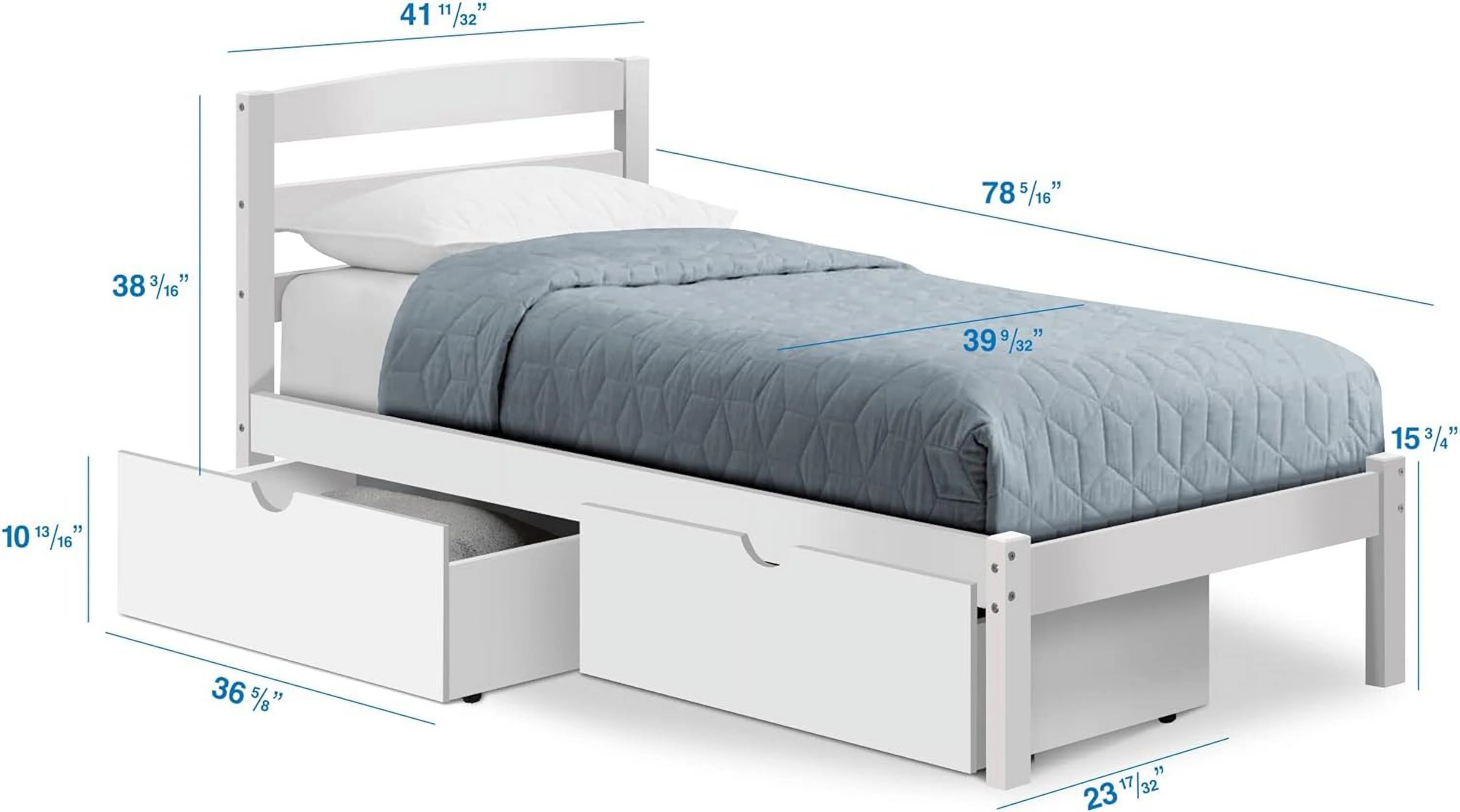 Bed - FSC Certified Pine Wood - Trundle Bed Or Storage Drawers - (White - Two Storage Drawers)