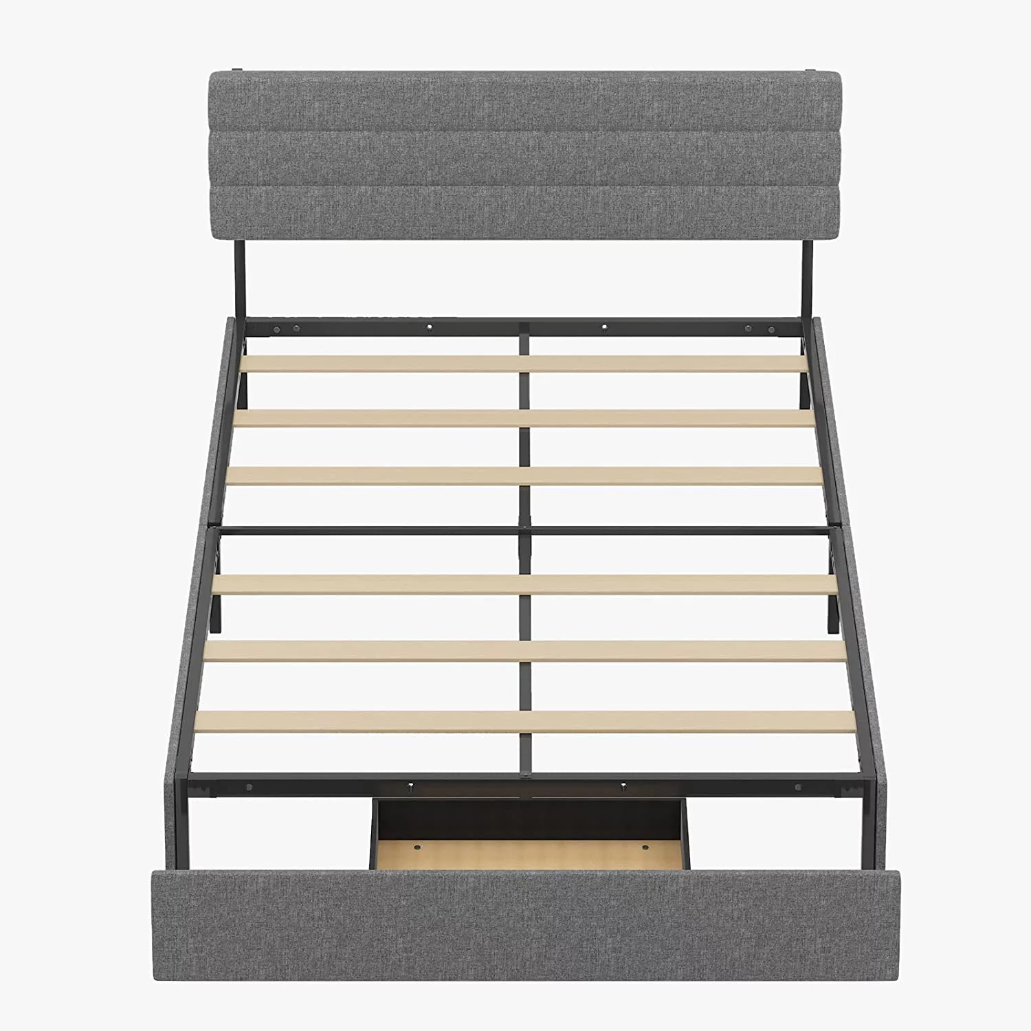 MUZZ Full Size Platform Bed Frame with Large Storage Drawer, Bed Frame with Adjustable Upholstered Headboard, No Box Spring Needed, Wood Slat Support, Easy Assembly ( Full, Dark Grey )