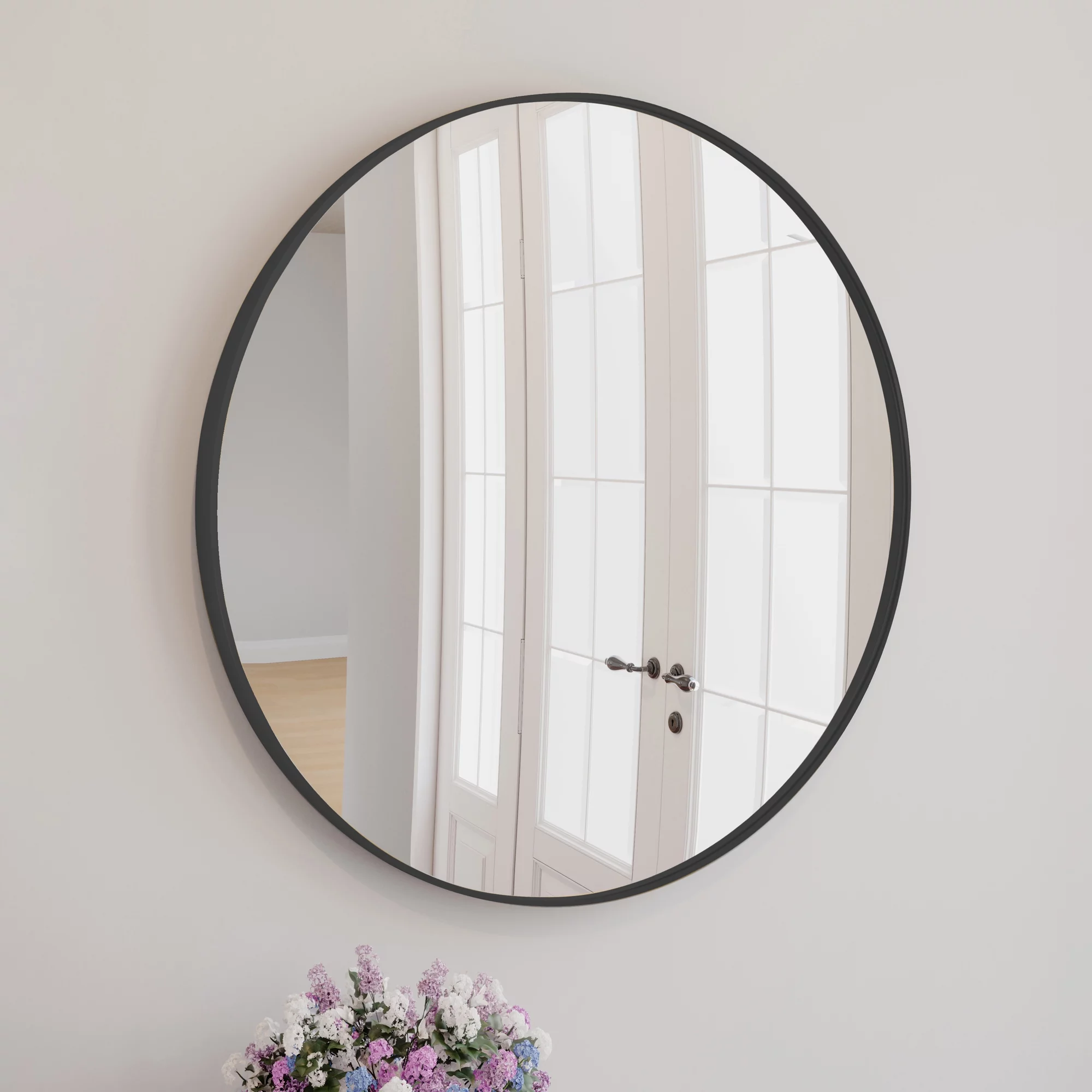 Kenna Round Wall Accent Mirror – 36-Inch, Modern Metal Framed – Living Room, Bedroom, Bathroom Vanity Mirror – Black – Design House, 596536-BLK