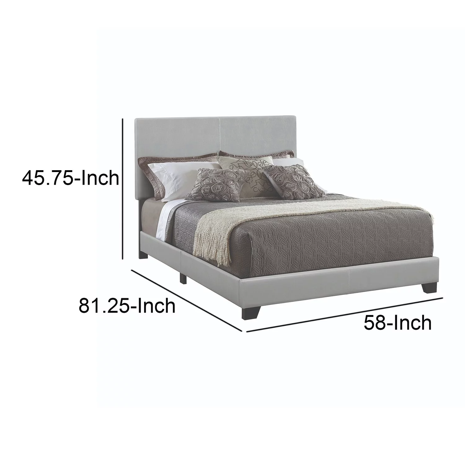 Leather Upholstered Full Size Platform Bed in Gray