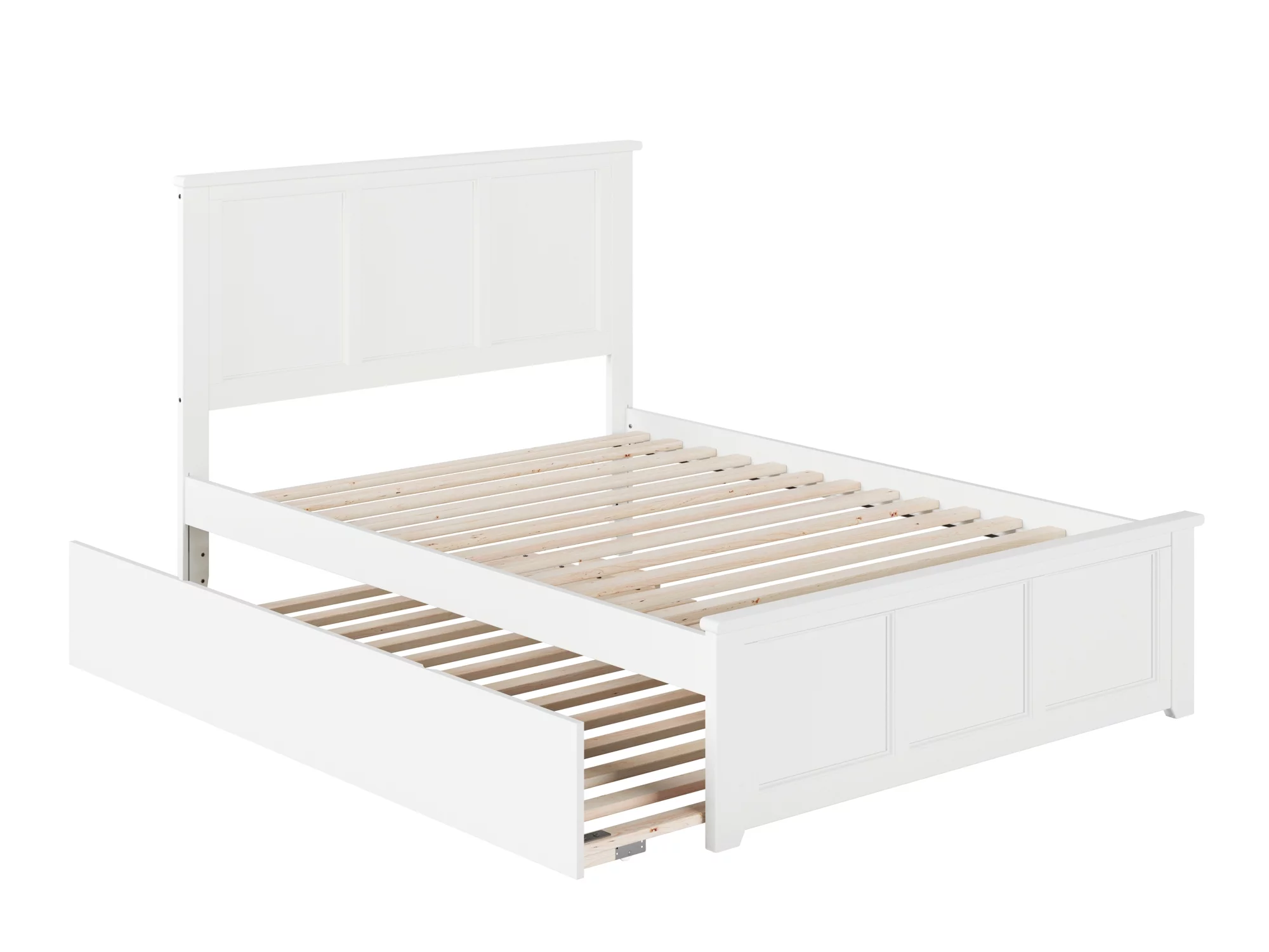 Madison Full Platform Bed with Matching Foot Board with Full Size Urban Trundle Bed in White