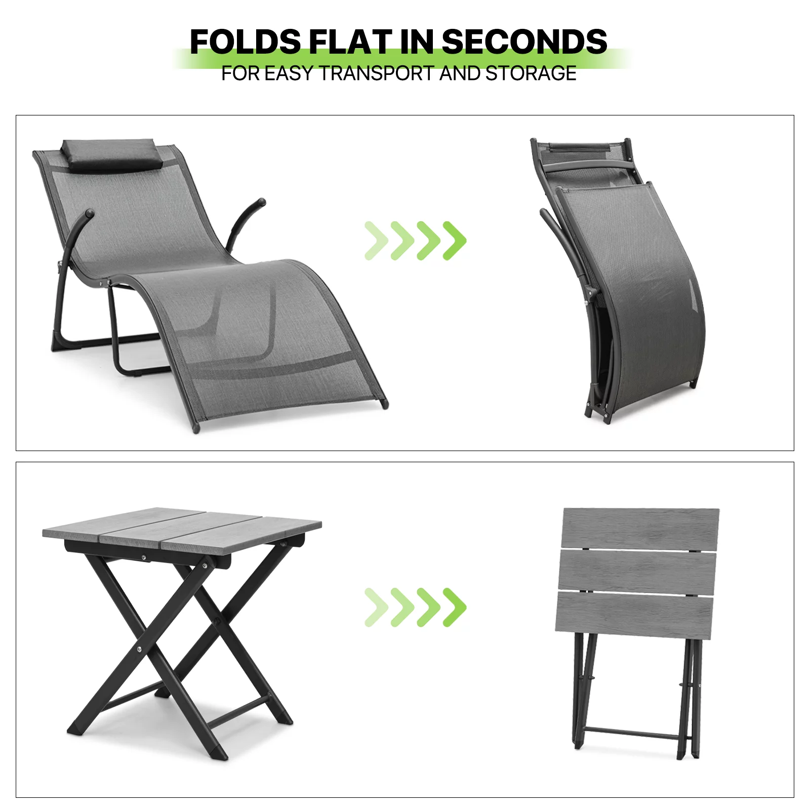 Magshion Patio Chaise Lounge Chairs Set of 3, Outdoor Beach Pool Reclining Chairs with Side Table and Removable Pillow, Chaise Lounger for Backyard Porch, Grey