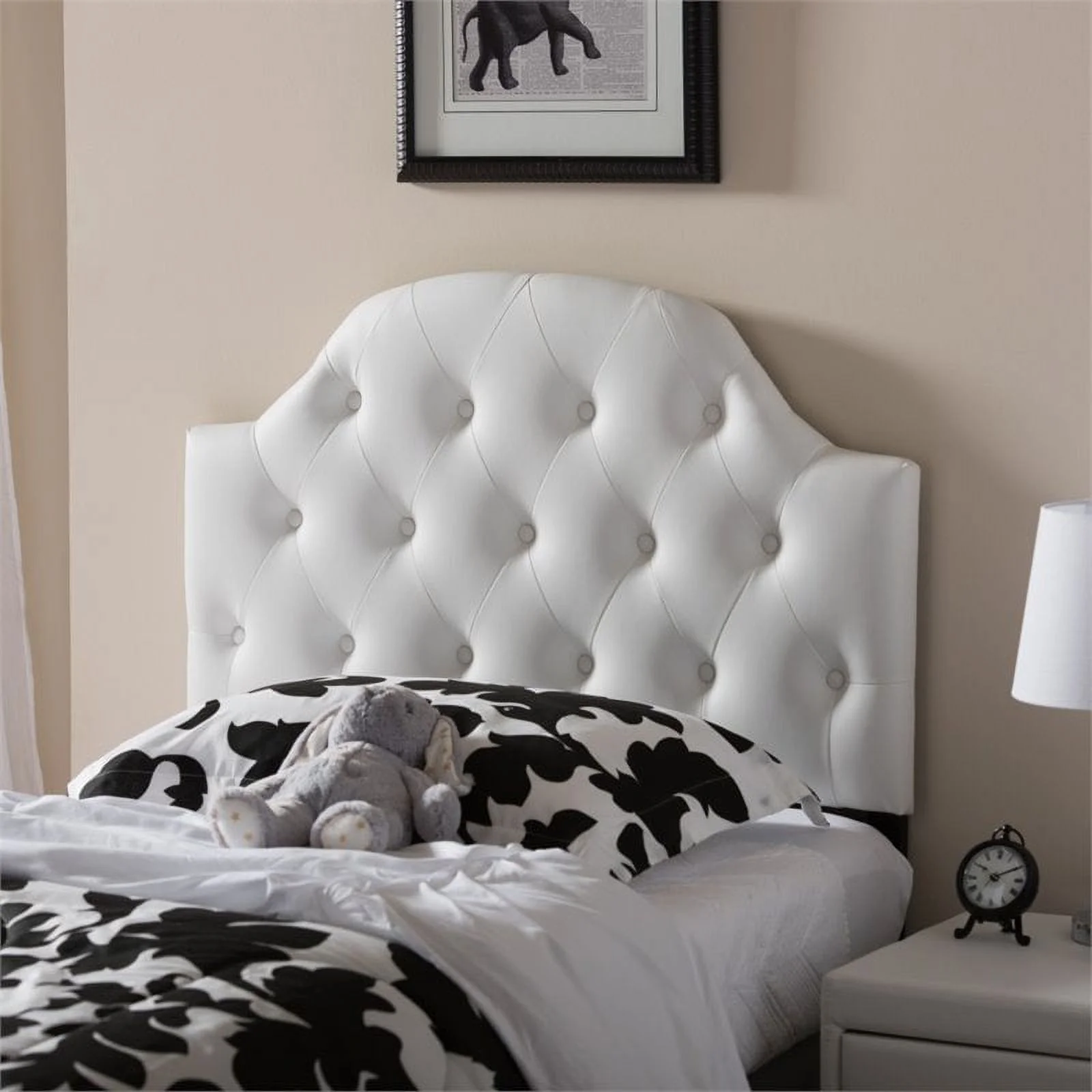 Bowery Hill Faux Leather Upholstered Twin Headboard w/ Adjustable Legs in White