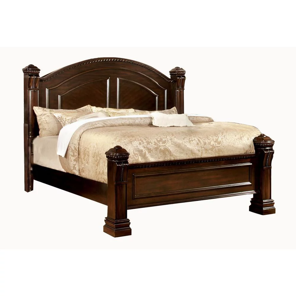 1pc Sturdy Decorative Bed Posts Traditional Eastern King Size Bed Cherry Color Posts HB FB Solid wood Bedroom Furniture