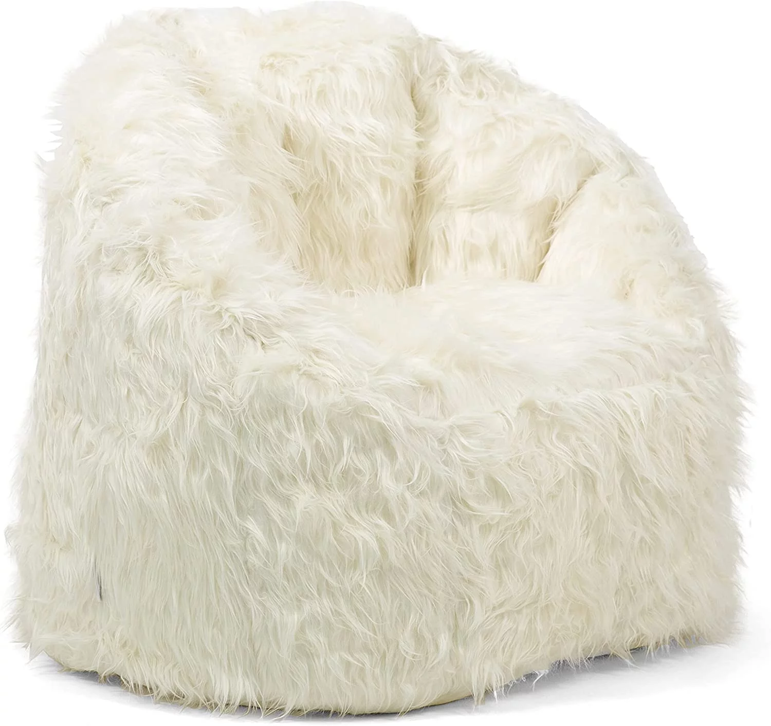 Milano Bean Bag Chair, Ivory Shag Fur, Soft Faux Fur, 2.5 feet