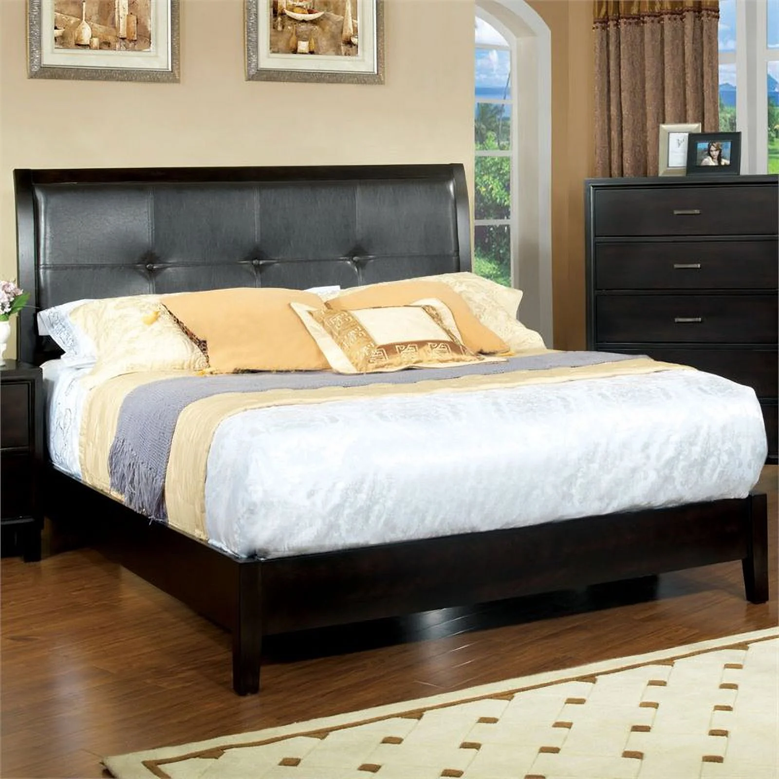 Furniture of America Muscett Solid Wood Tufted King Platform Bed in Espresso