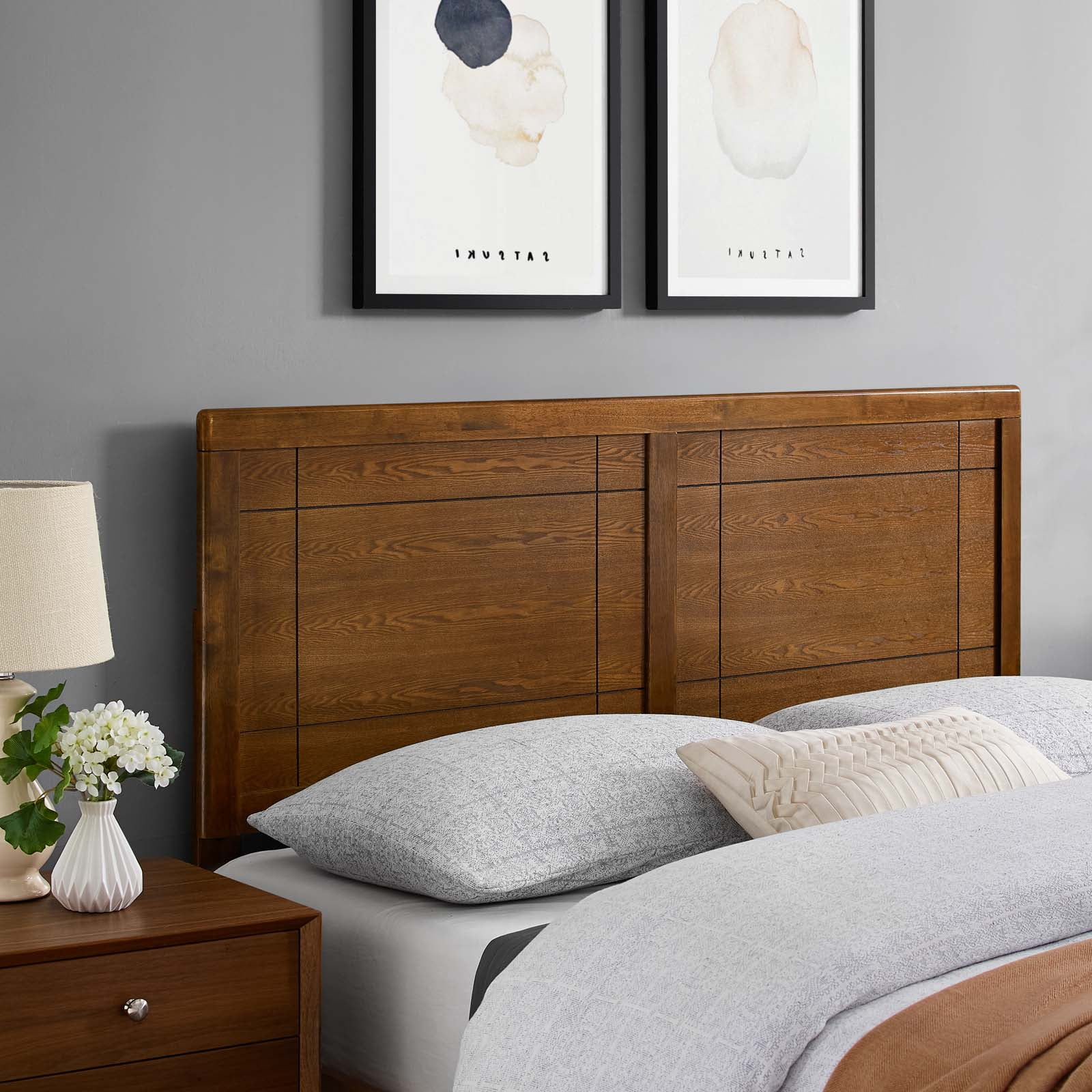 Headboard, Full Size, Wood, Brown Walnut, Modern Contemporary Urban Design, Bedroom Master Guest Suite
