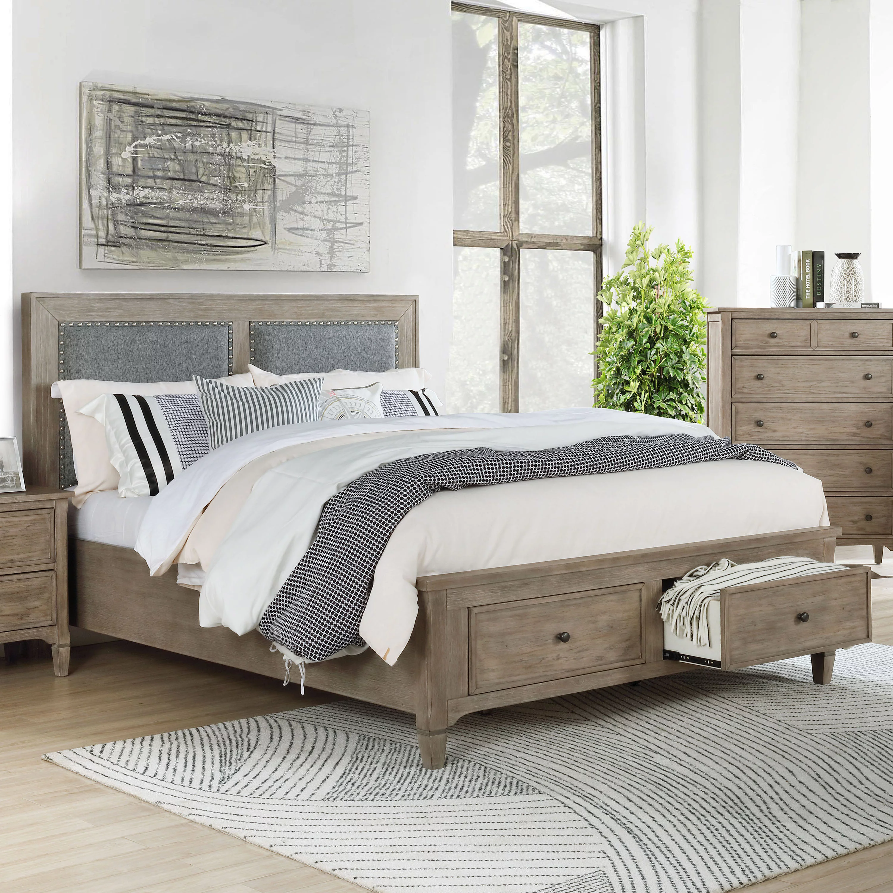 Furniture of America Reign Platform Bed with Storage, California King, Gray