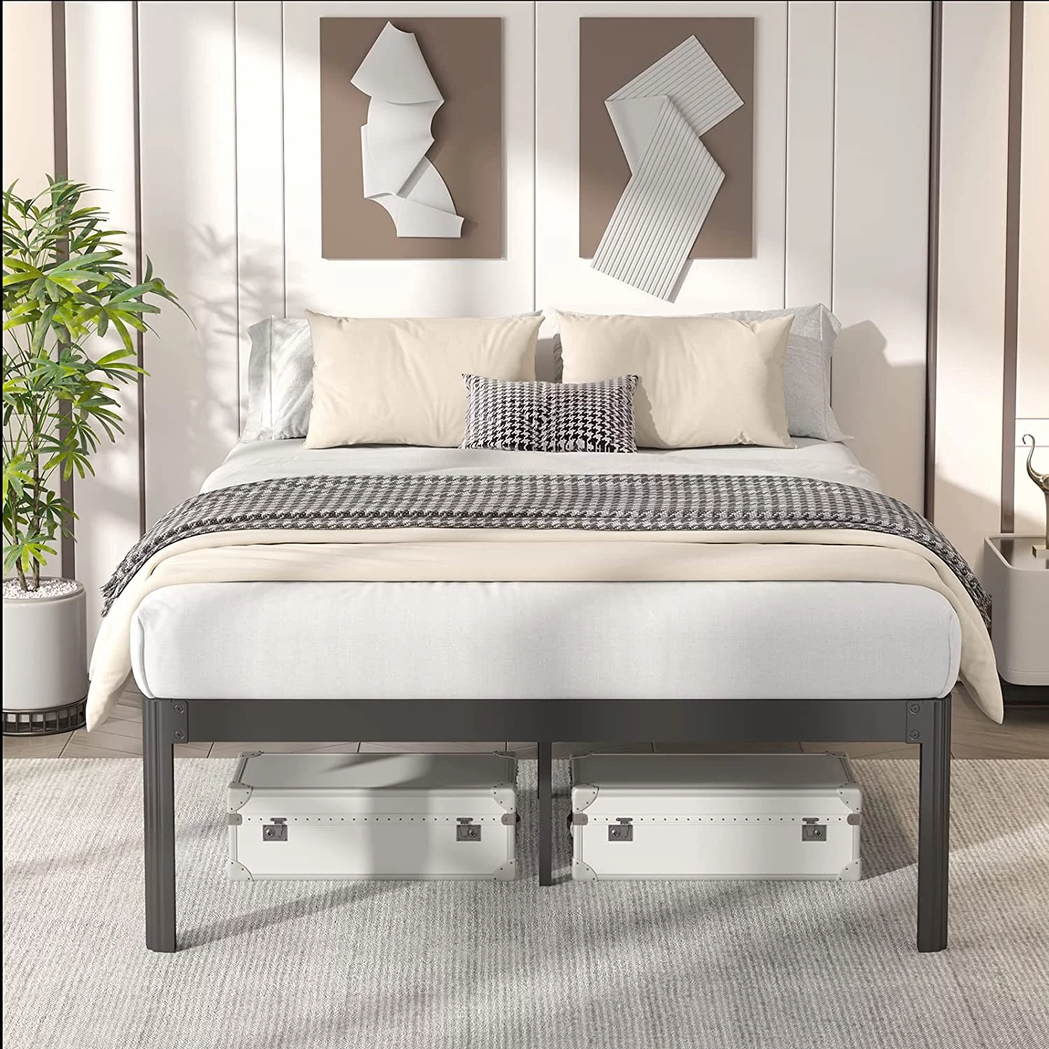 COMASACH 18 Inch California-King Bed-Frames with Round Corner Leg  No Box Spring Needed  Heavy Duty Non Slip Metal Platform Bed Frame  Noise Free Mattress-Foundation Support to 4000 Lbs