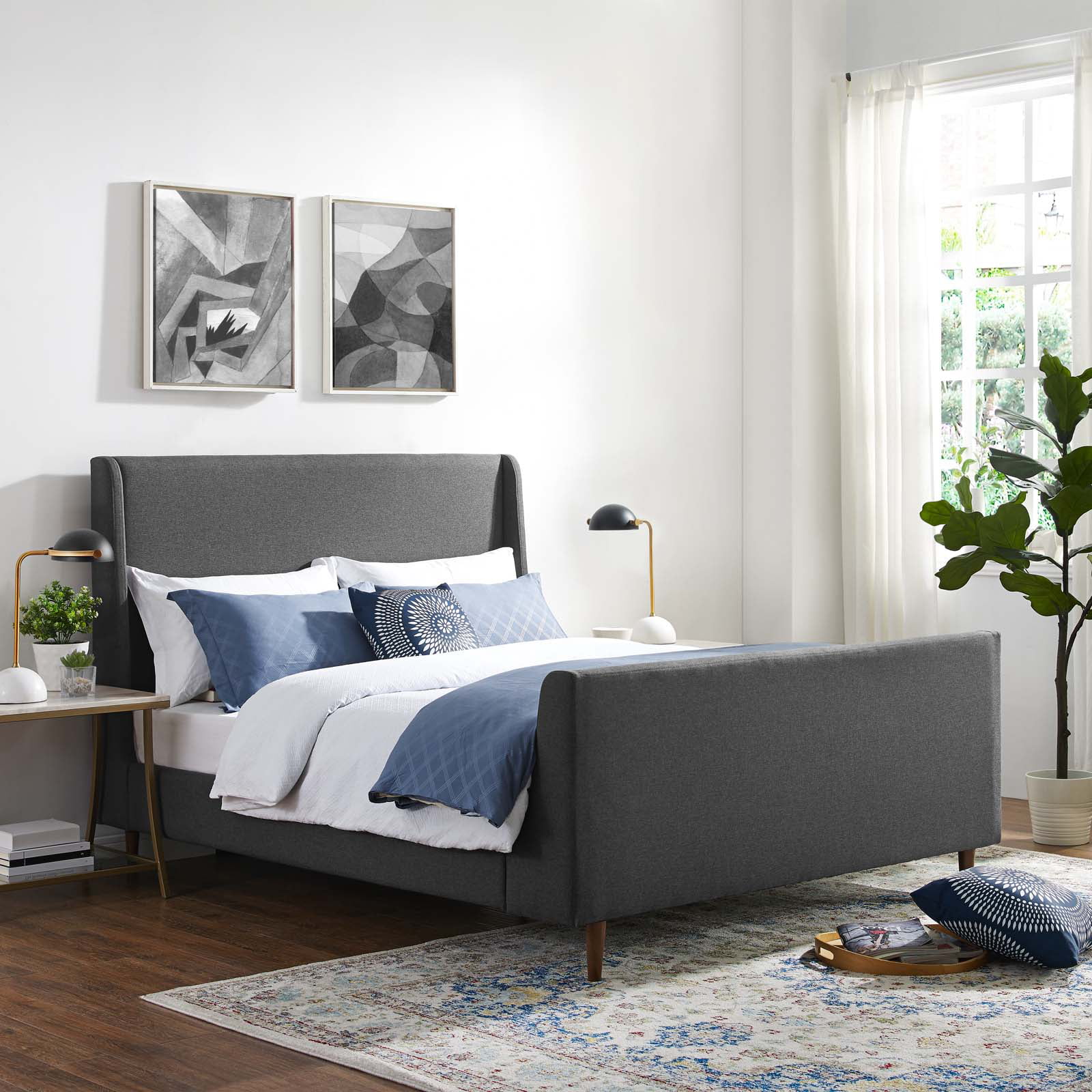 Modway Aubree Queen Upholstered Fabric Sleigh Platform Bed in Gray
