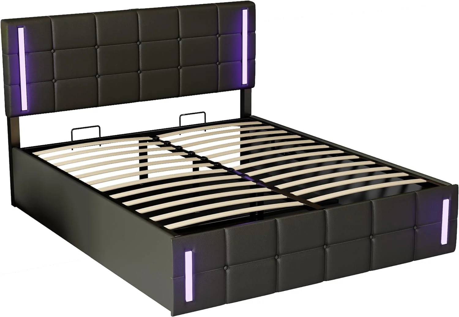 Smart Full Size Bed Frame, Upholstered Platform Bed with Hydraulic Storage System, USB Charging Station and LED Lights, Luxury Bed Frame for Modern Bedroom, No Box Spring Needed