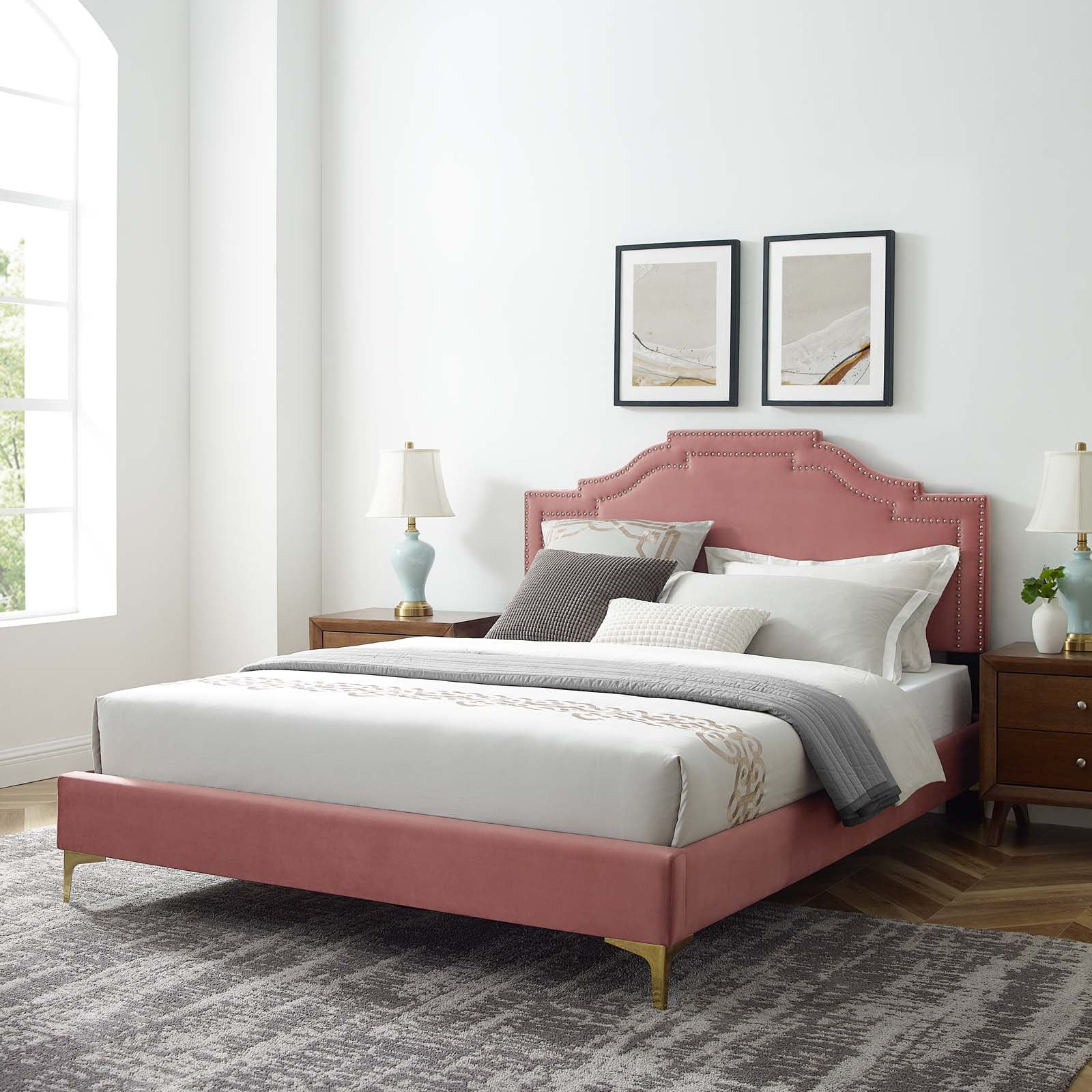 Modway Adelaide Performance Velvet King Platform Bed in Dusty Rose