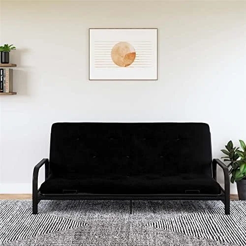 RUNFAYBIU Cozey 6-Inch Bonnell Coil Futon Mattress Polyester Linen Full Black