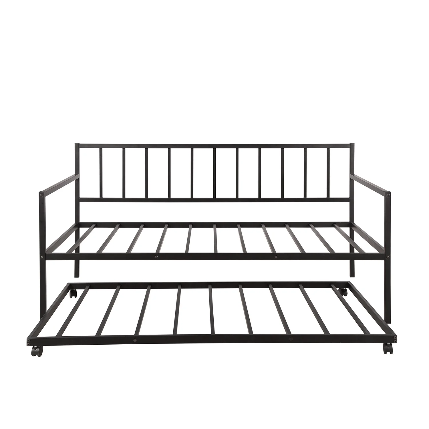 Twin Daybed and Trundle with Metal Frame Set/Twin Over Twin Size Daybed Steel Slat Suppor /Daybed and Roll Out Trundle Accommodate Twin Size Mattresses Sold Separately, Black