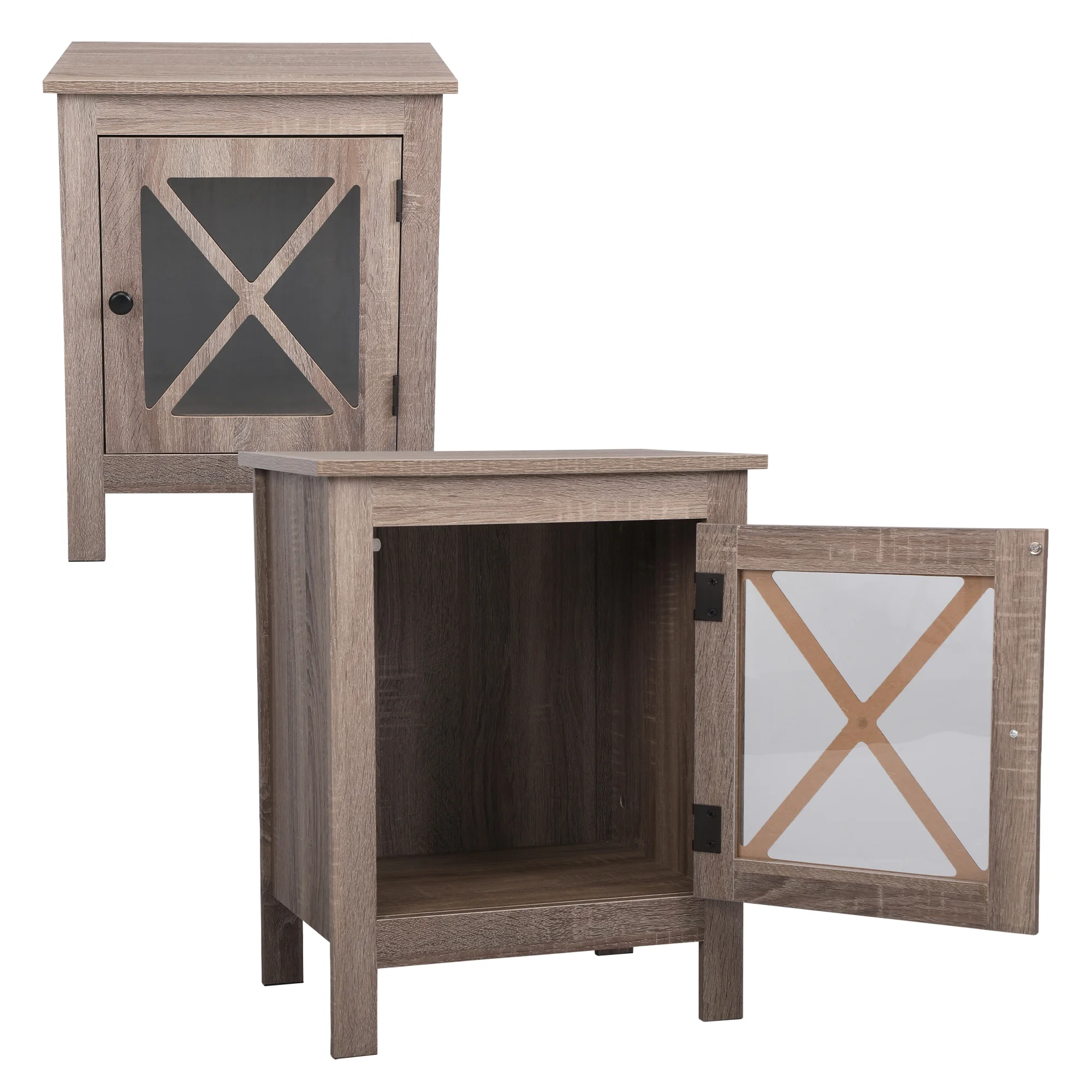 2 Piece Wood Nightstand Light Grey Nightstand Bedroom Coffee Table Dresser Storage Box With X Door For Bedside Bedroom Living Room