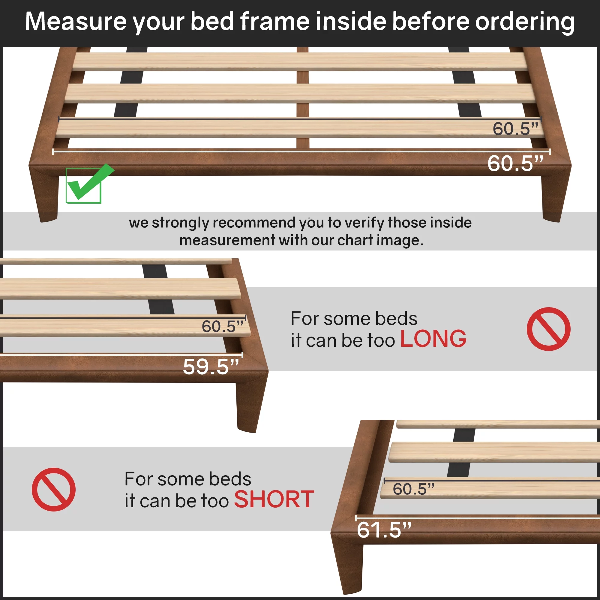 Continental Sleep, 0.75” Horizontal Mattress Support Wooden Slats, Full