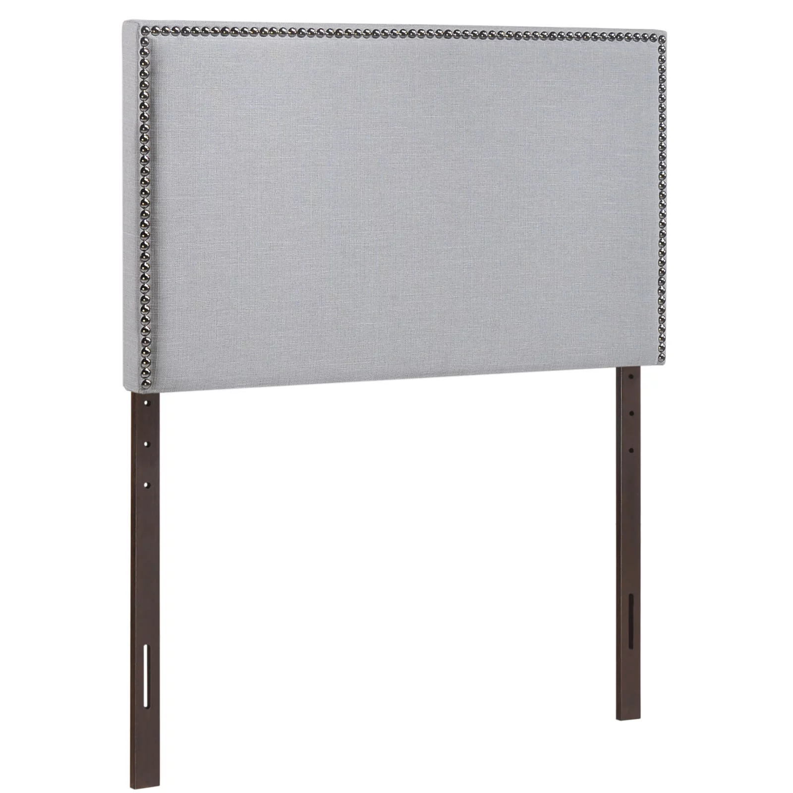 Modern Contemporary Twin Size Nailhead Upholstered Headboard, Grey Fabric