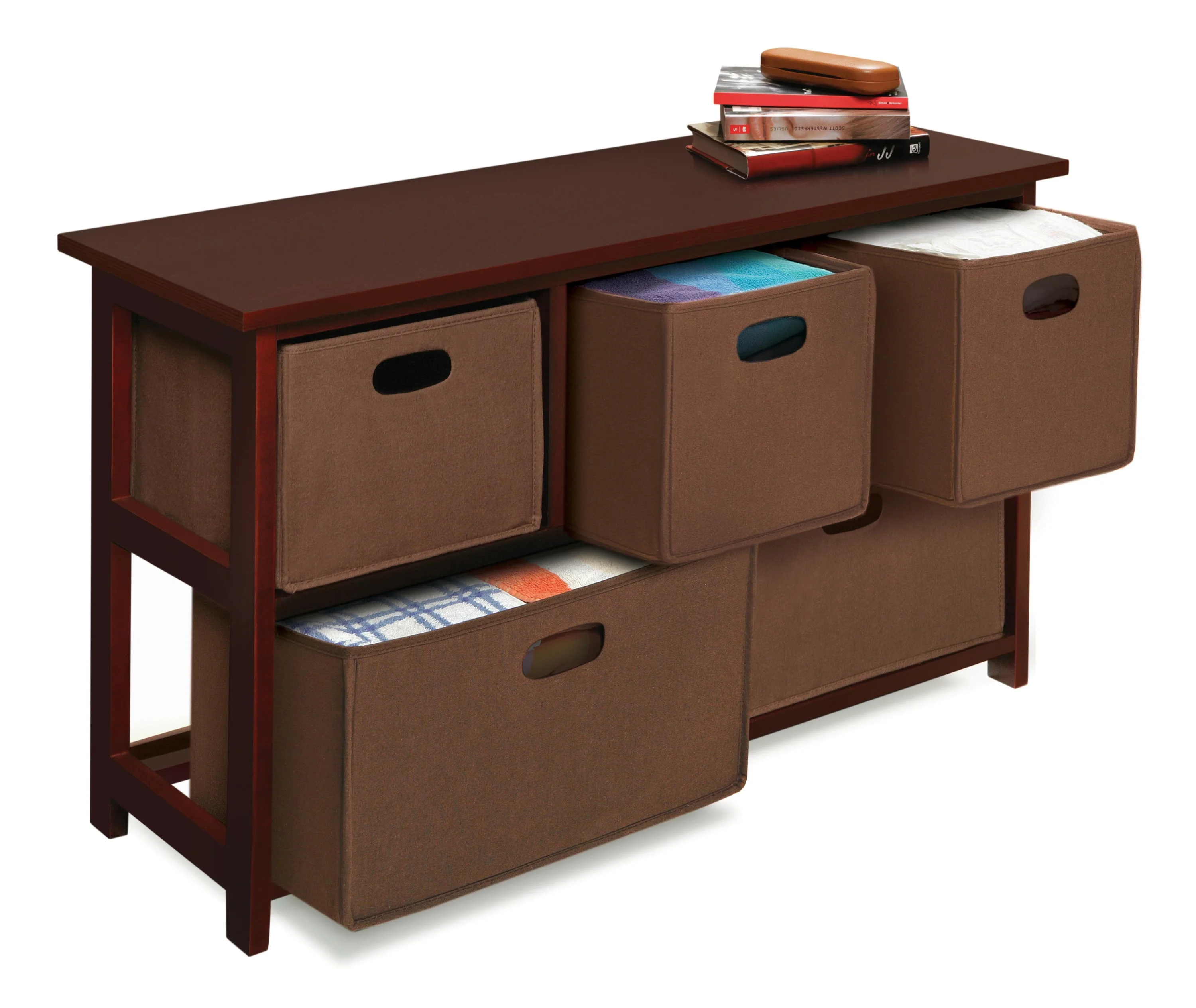 Badger Basket Five Drawer Storage Unit with Fabric Baskets - Cherry