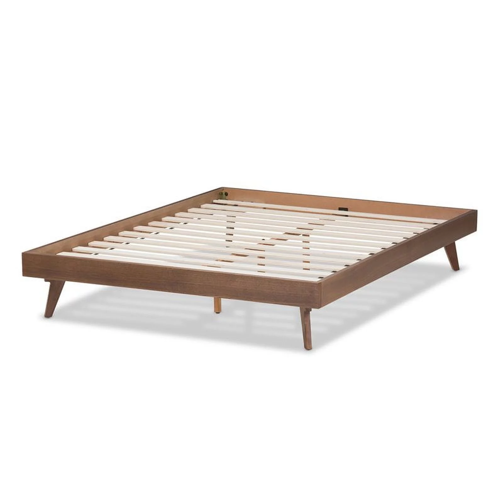 Baxton Studio Jacob Mid-Century Modern Walnut Brown Finished Solid Wood Bed Frame, Multiple Sizes