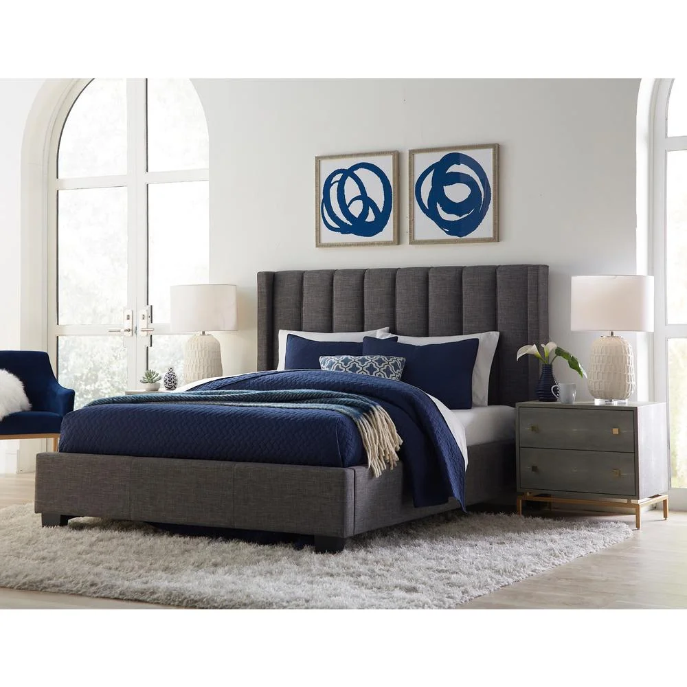 Modus Furniture Palermo Upholstered Footboard Storage Bed in Dark Stone