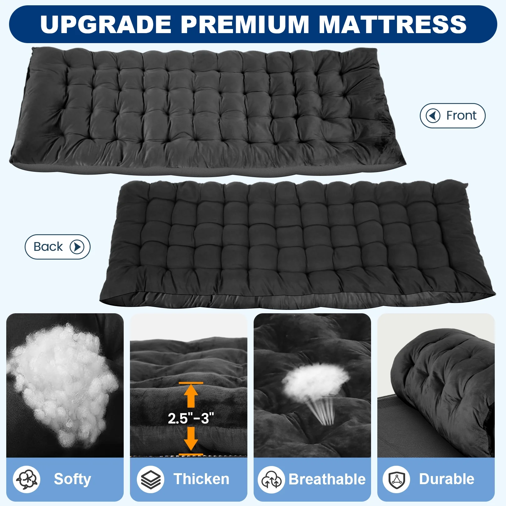 Adnoom Folding Bed Cot with Upgrad Velvet Mattress & Carry Bag & Side Pockets, 900lb Folding Camping Cot for Adult & Kids, 75x28in Portable Sleeping Cot Double Layer Oxford, Black