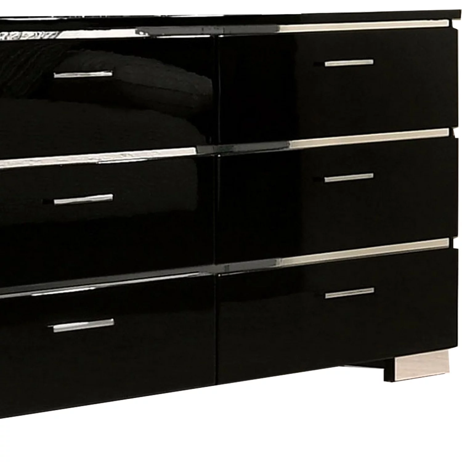 Benjara 63 Inches 6 Drawer Dresser with Metal Legs, Black and Chrome