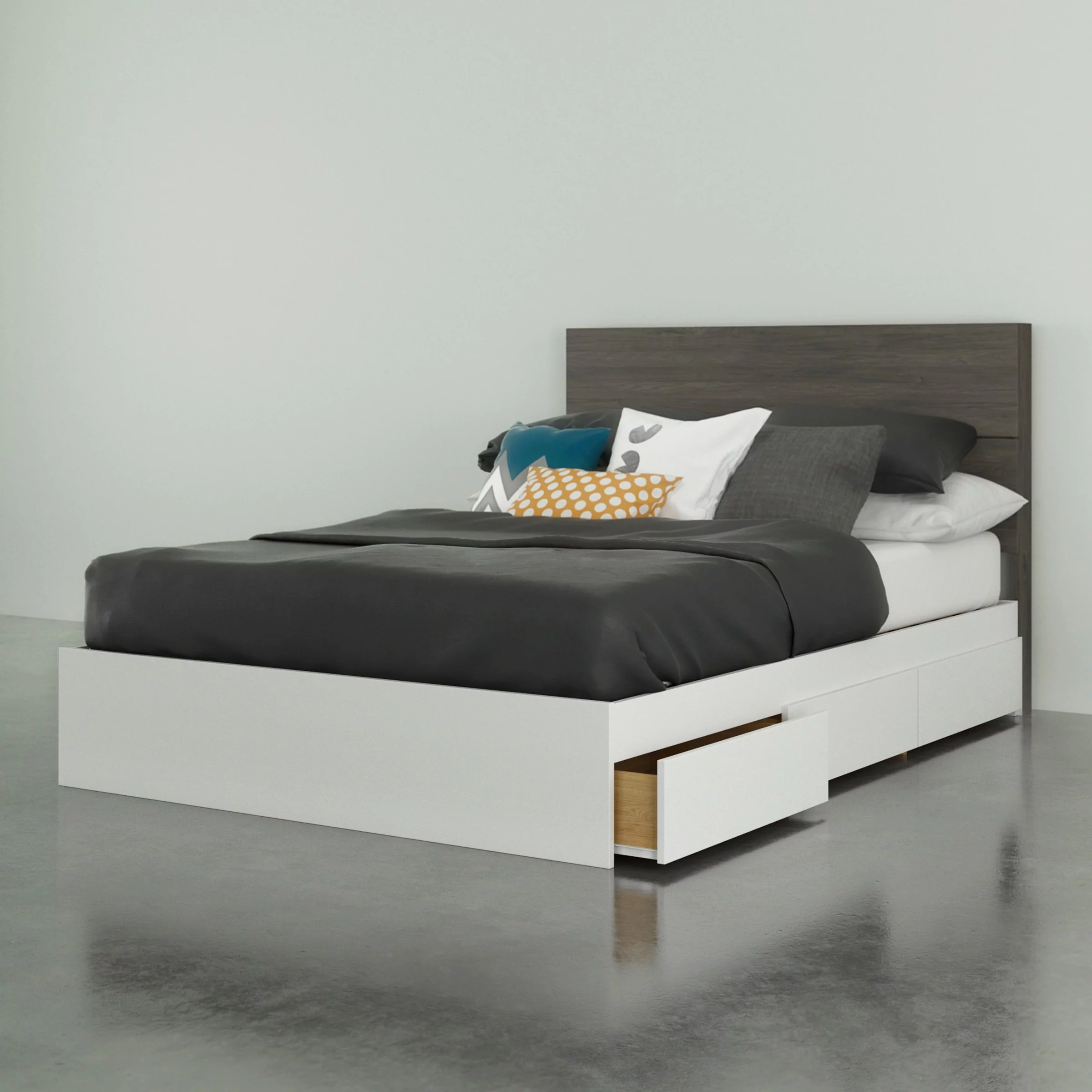 Nexera Milton 2 Piece Full Size Bedroom Set, Bark Grey and White