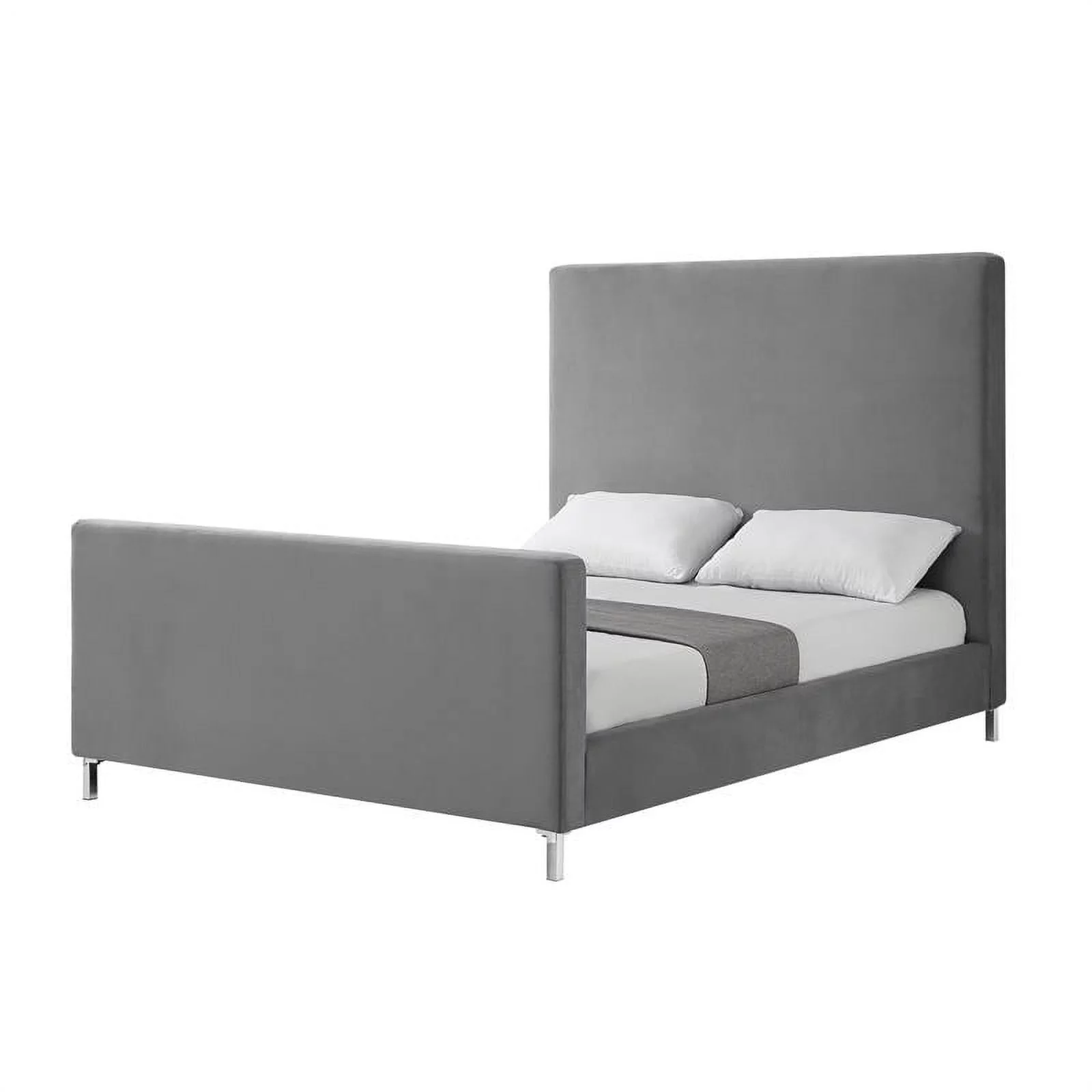 Posh Living Alex Velvet Upholstered Platform Queen Bed in Gray