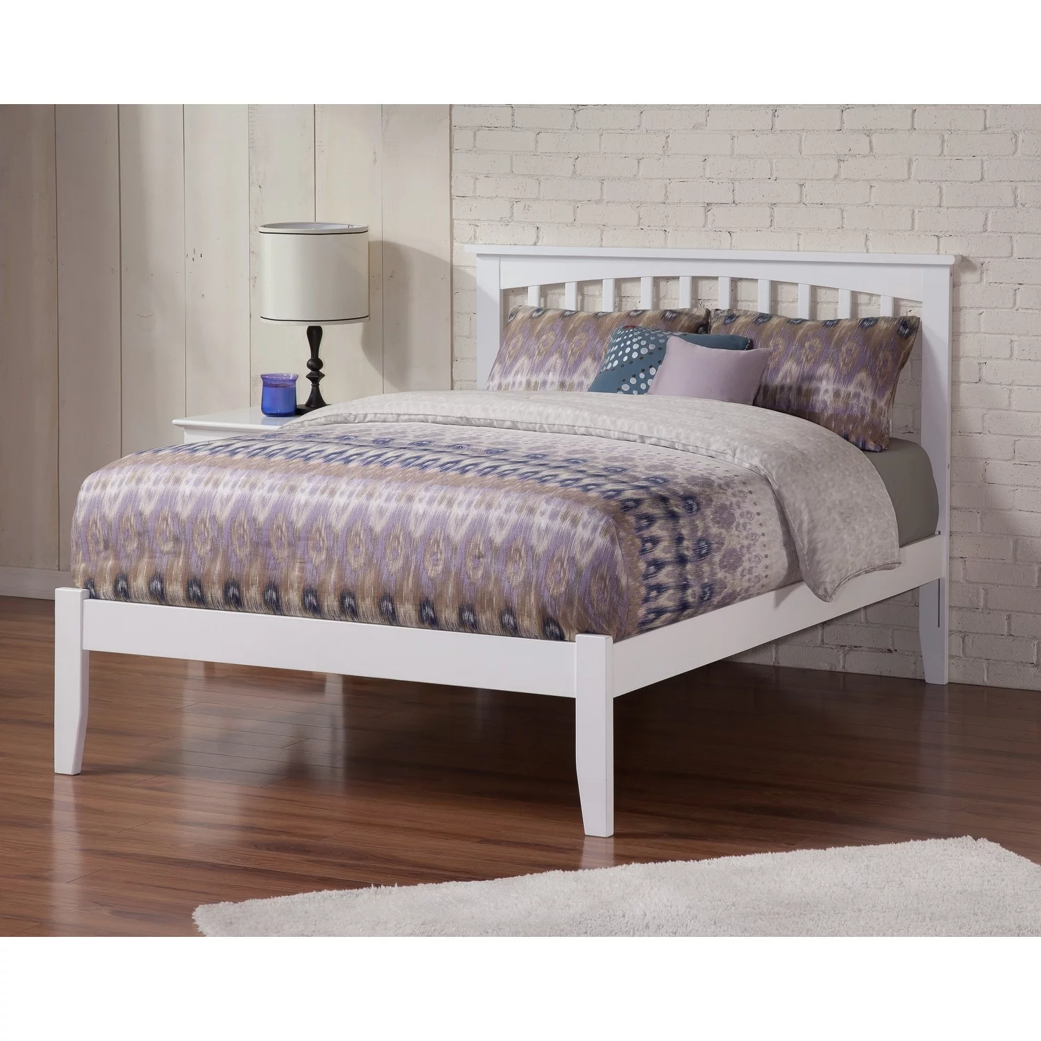 AFI Mission Full Platform Bed with Open Foot Board in White
