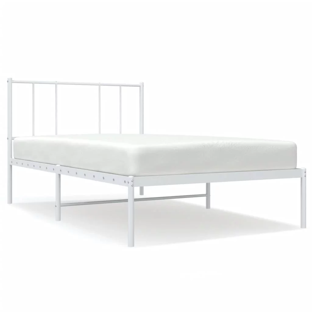 moobody Metal Bed Frame with Headboard White 39.4