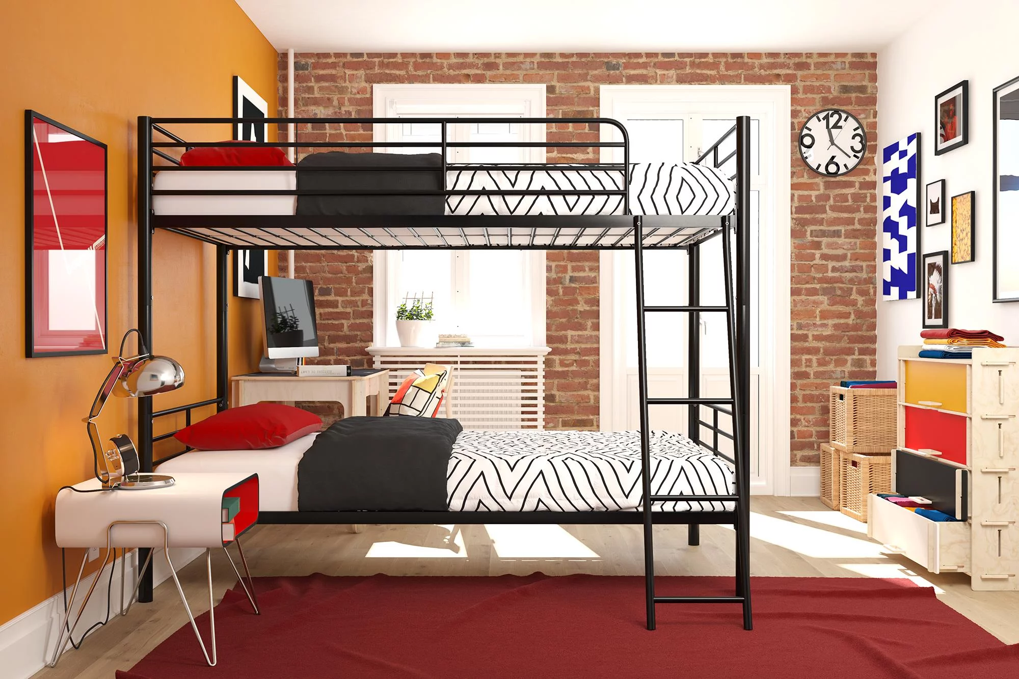 DHP Teddy Convertible Twin over Twin Metal Bunk Bed, Black