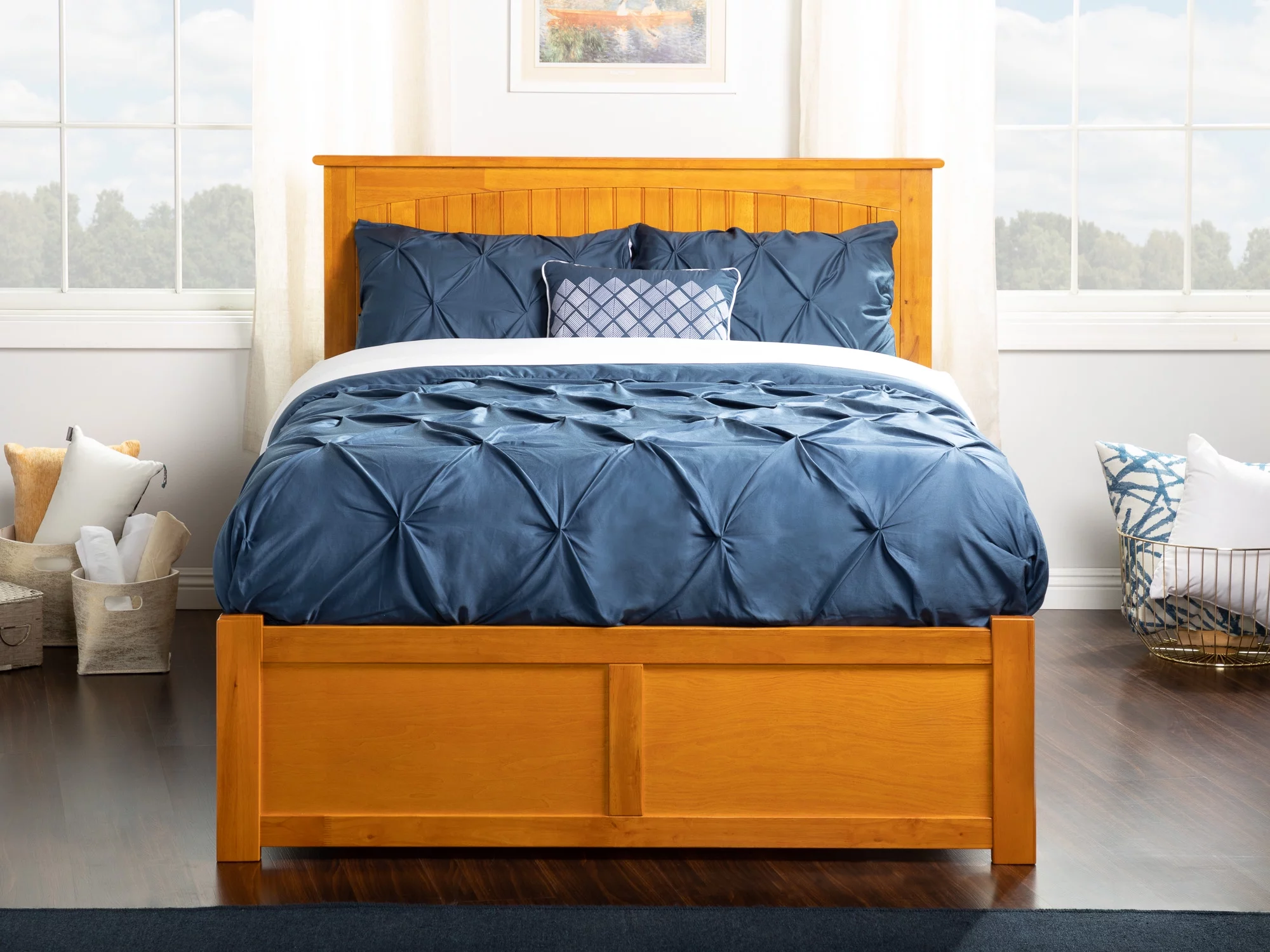 AFI Nantucket Full Size Platform Bed with Panel Footboard and Full Size Trundle in Caramel Latte