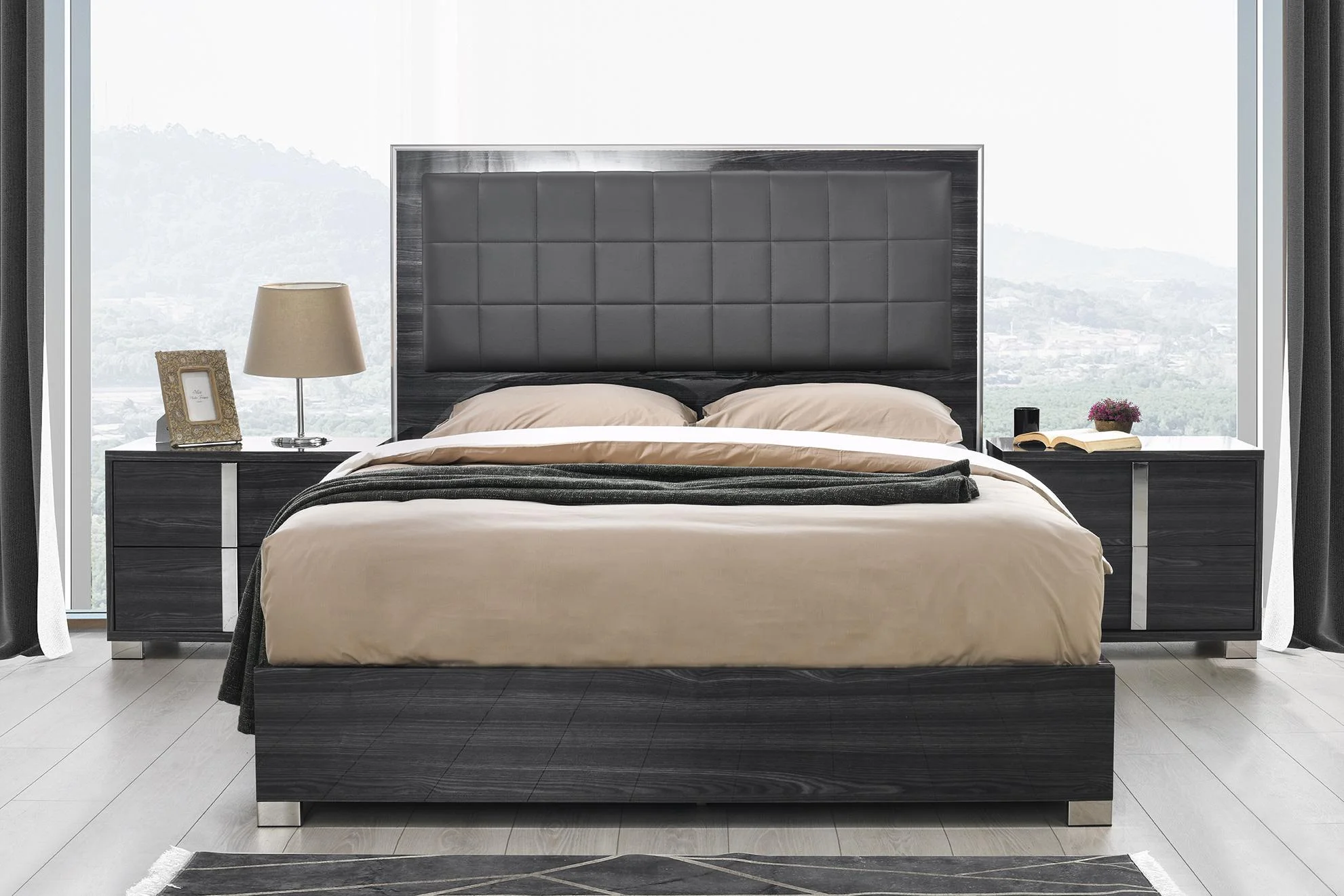 Gloss Grey Finish Queen Bedroom Set w/LED light 3Pcs Modern J&M Giulia