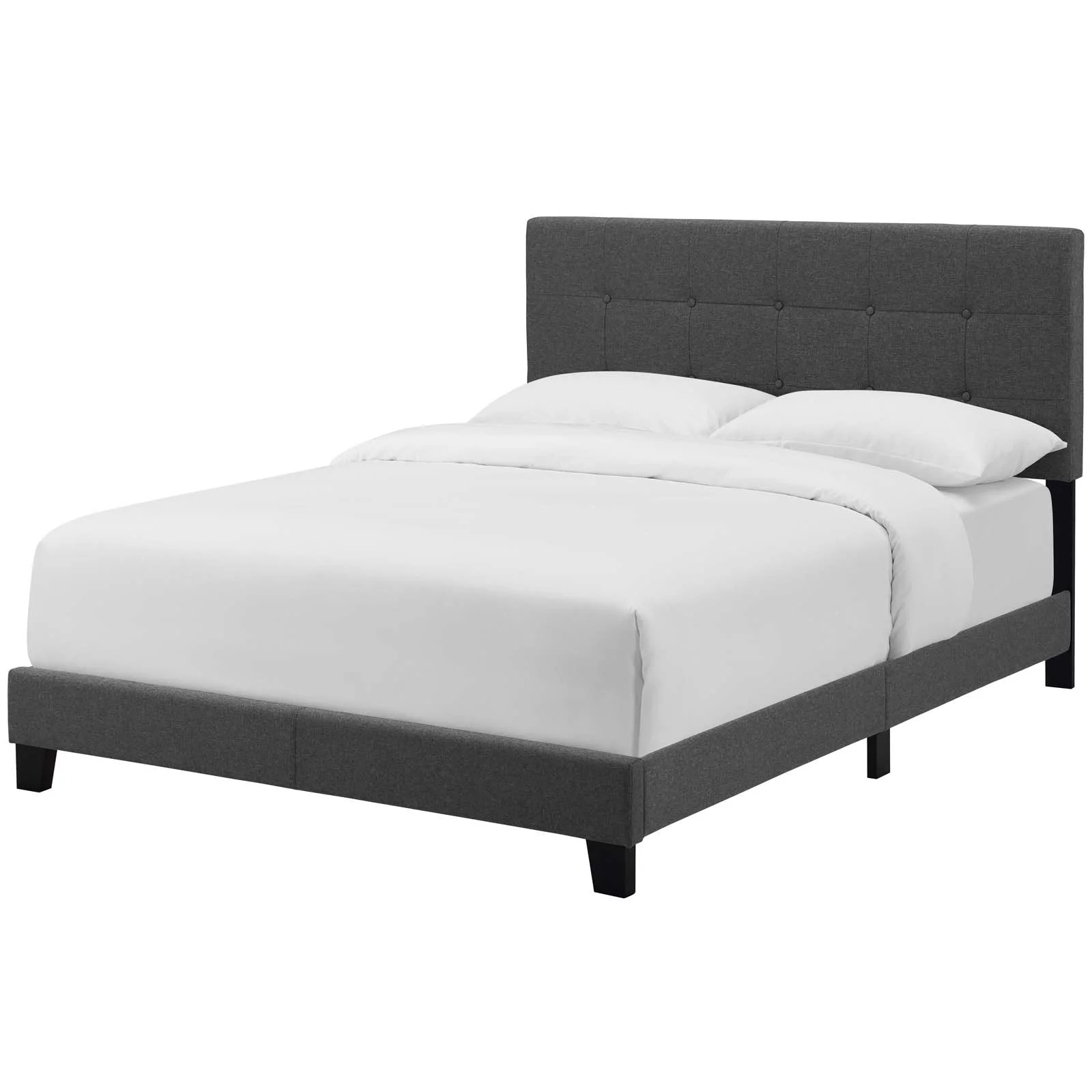 Modern Contemporary Urban Design Bedroom Full Size Bed Frame, Fabric, Grey Gray, Box Spring Required