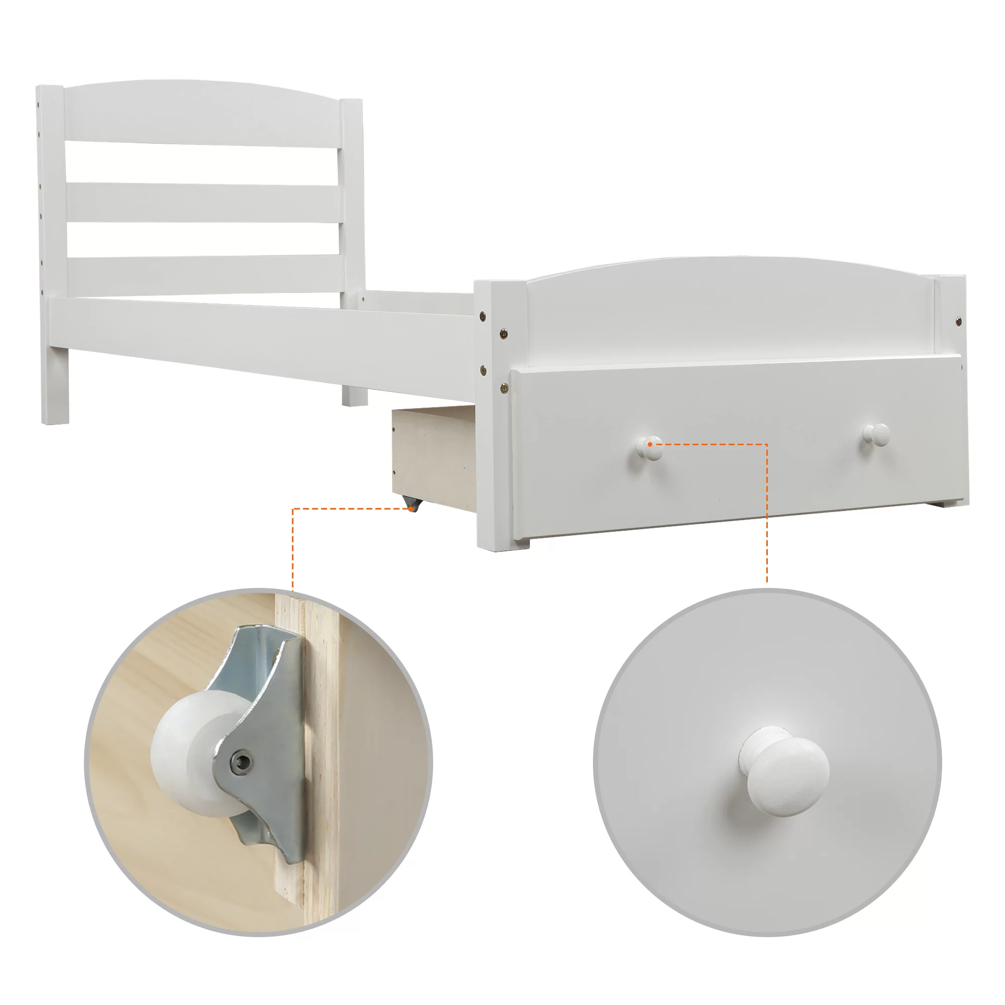 Ufurpie Platform Twin Bed Frame with Storage Drawer and Wood Slat Support，for Boys Girls Adults,No Box Spring Needed,White