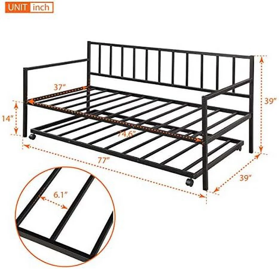 RUNFAYBIU Twin Daybed with Trundle Metal Daybed Frame for Living Room Guest Room,Black