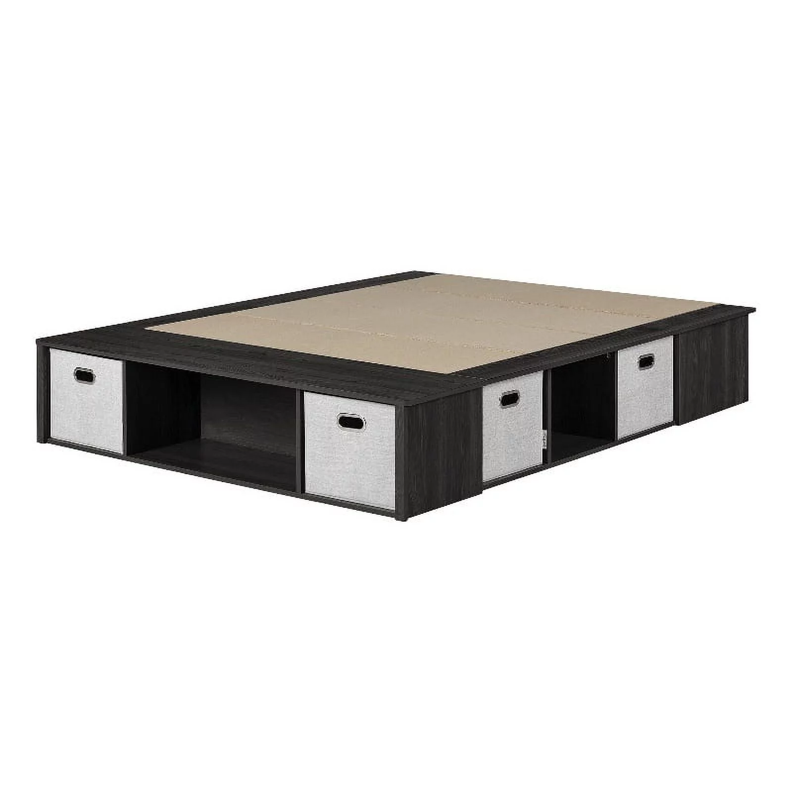 Pemberly Row Storage Platform Bed with Baskets Full Gray Oak