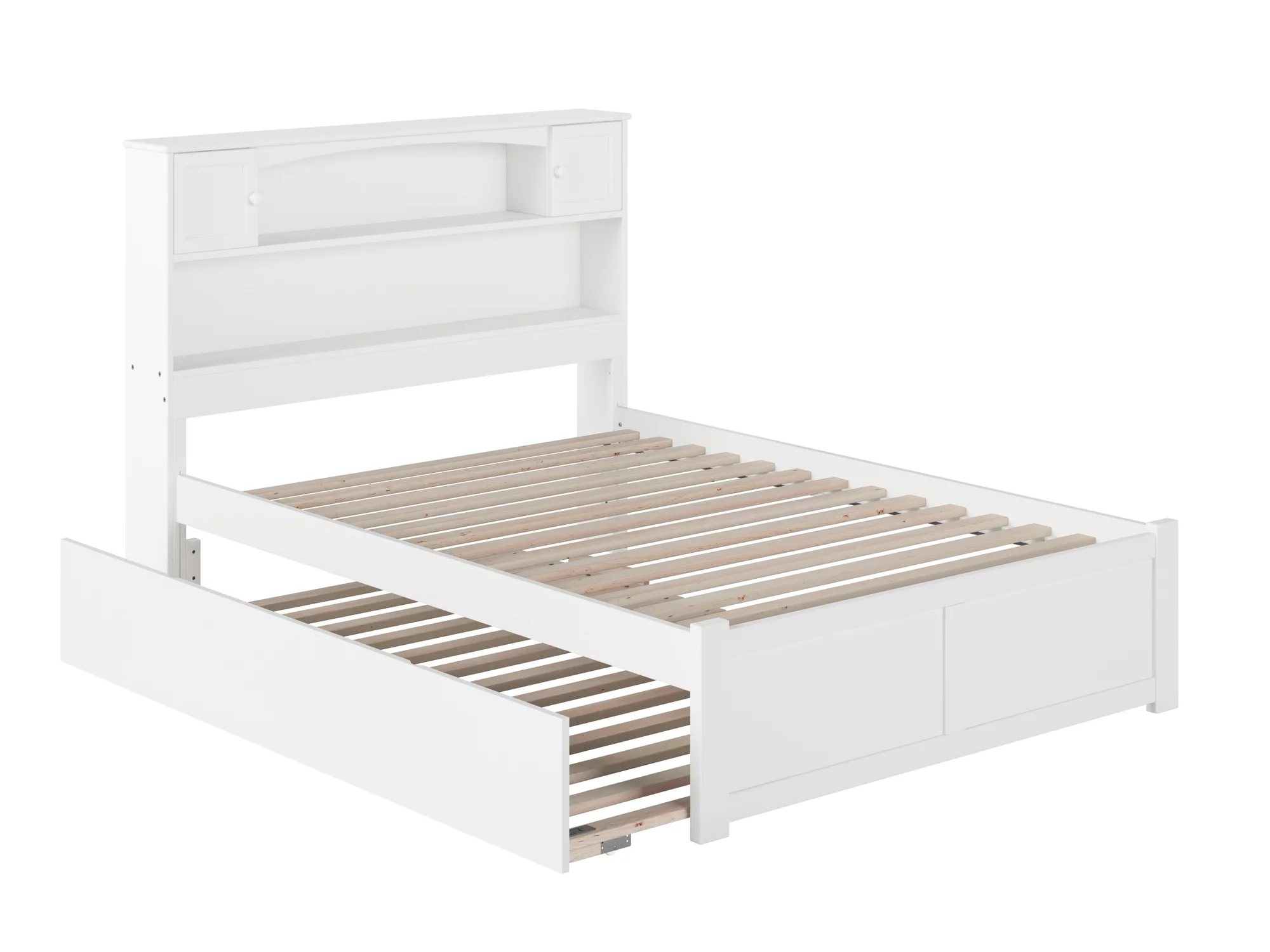 AFI Newport Full Solid Wood Platform Bed with Footboard & Full Trundle in White