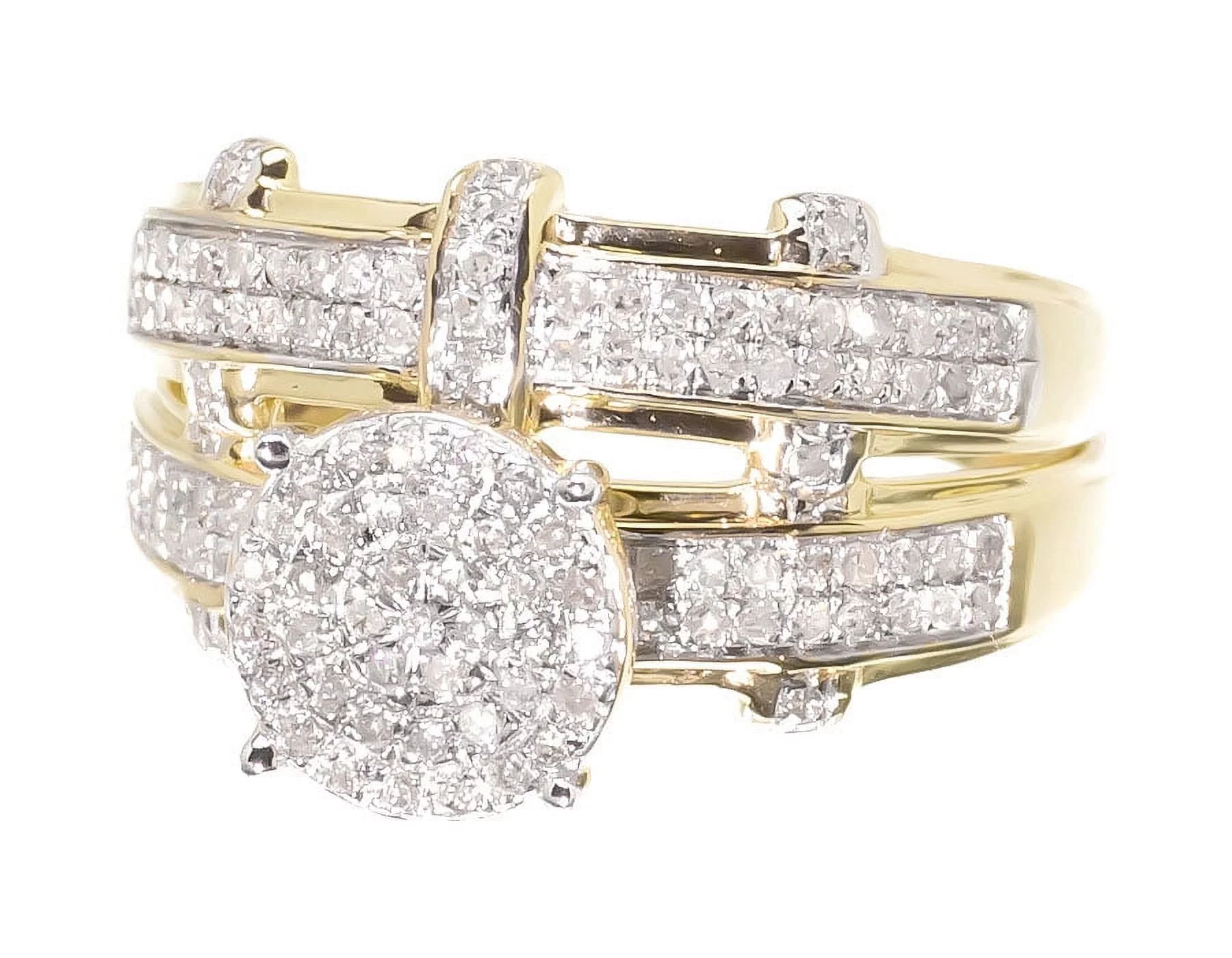 10K Yellow Gold 0.6CT Diamond Wedding Trio Ring Set