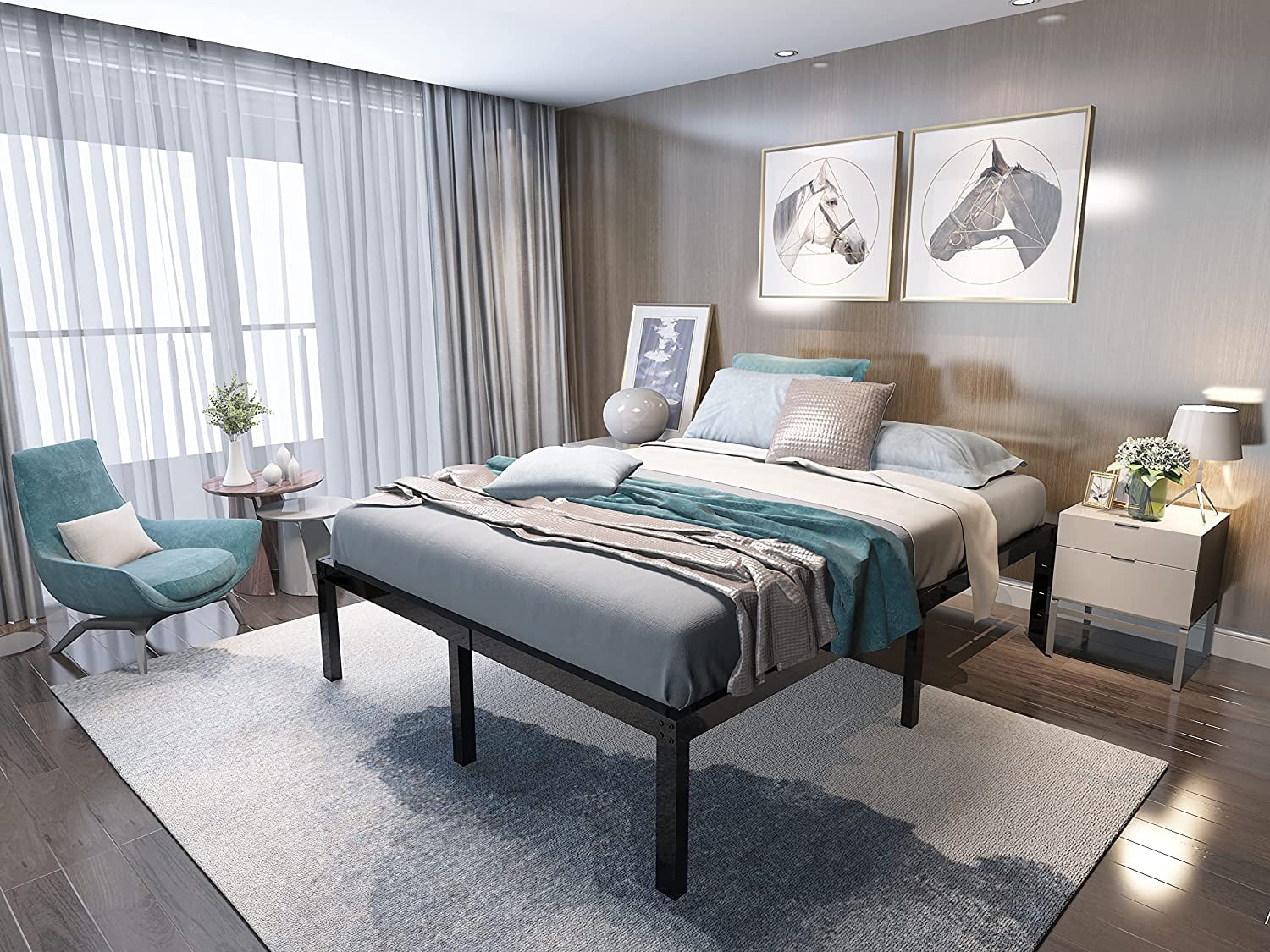 QCAI 18 Inch Maximum Storage Bed Frame/Reinforced Platform /3500lbs Heavy Duty/Easy Assembly/Mattress Foundation/Steel Slat/Noise Free, Queen