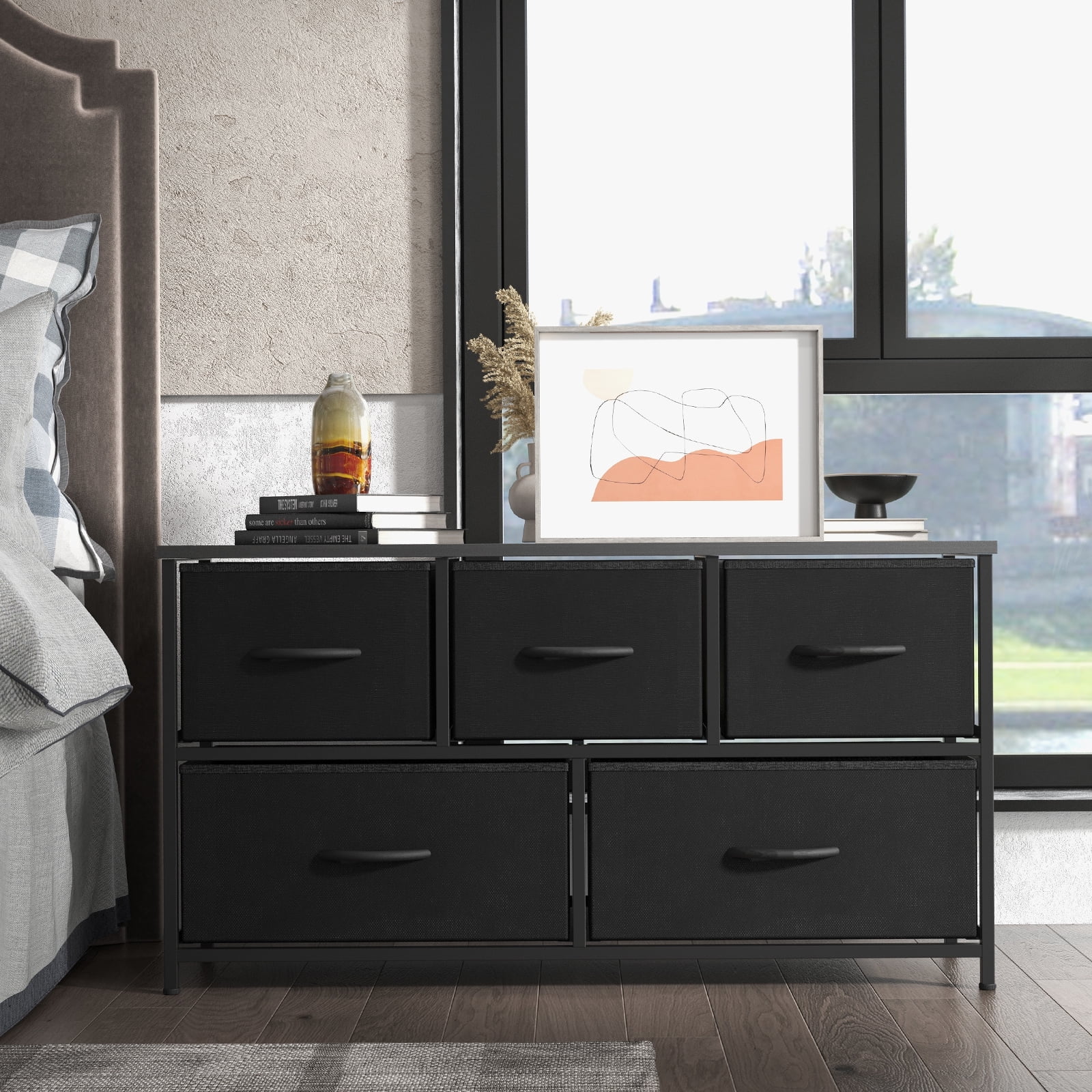 CoSoTower Dresser for Bedroom Storage Drawers Fabric Storage Tower with 5 Drawers, Chest of Drawers with Fabric Bins
