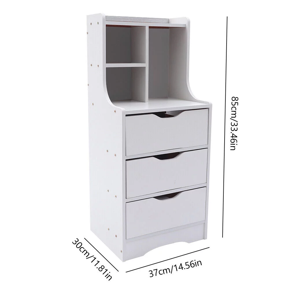 Modern Tall Nightstand 3 Drawers Bedside Table Wooden Bedroom Furniture Storage Cabinet