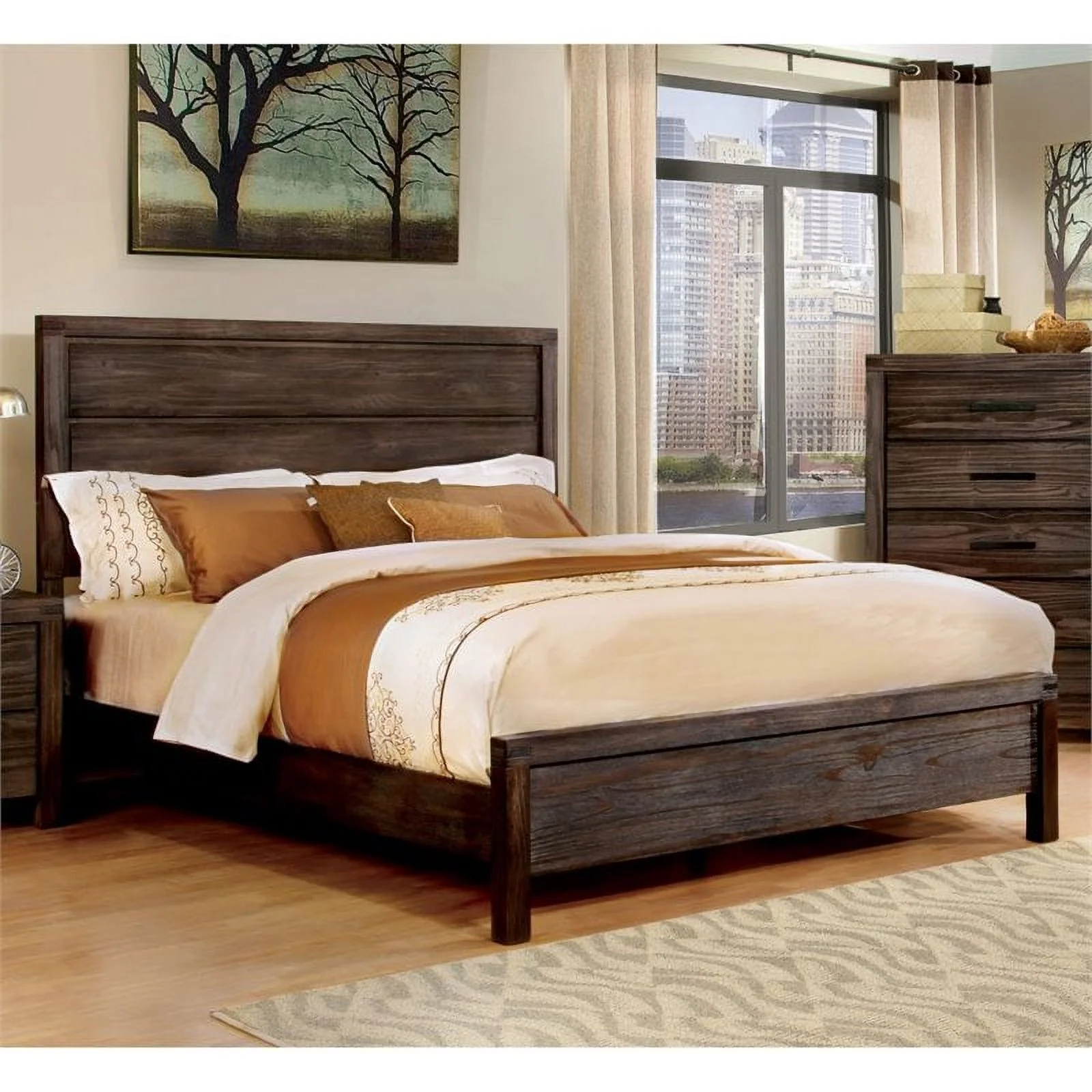 Bowery Hill Transitional Wood Full Panel Bed in Wire-Brushed Brown