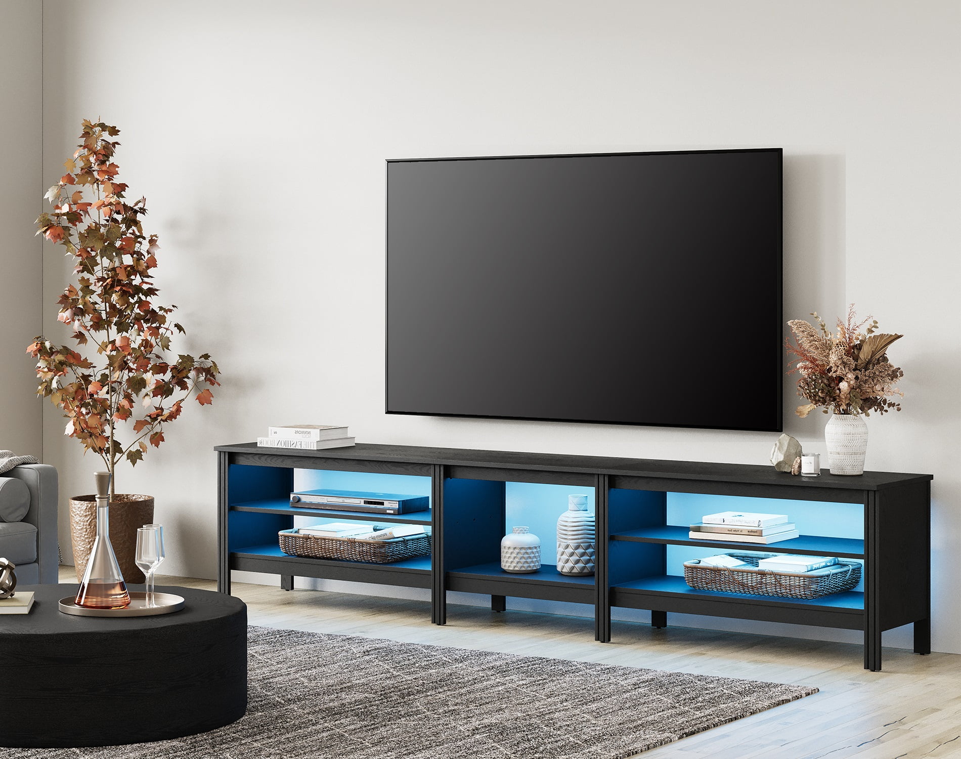 TV Stand for 90 inch TV, Wood Media TV Console Brown Entertainment Center for 85 100 inch TV with 6 Open Shelves for Living Room, 80''