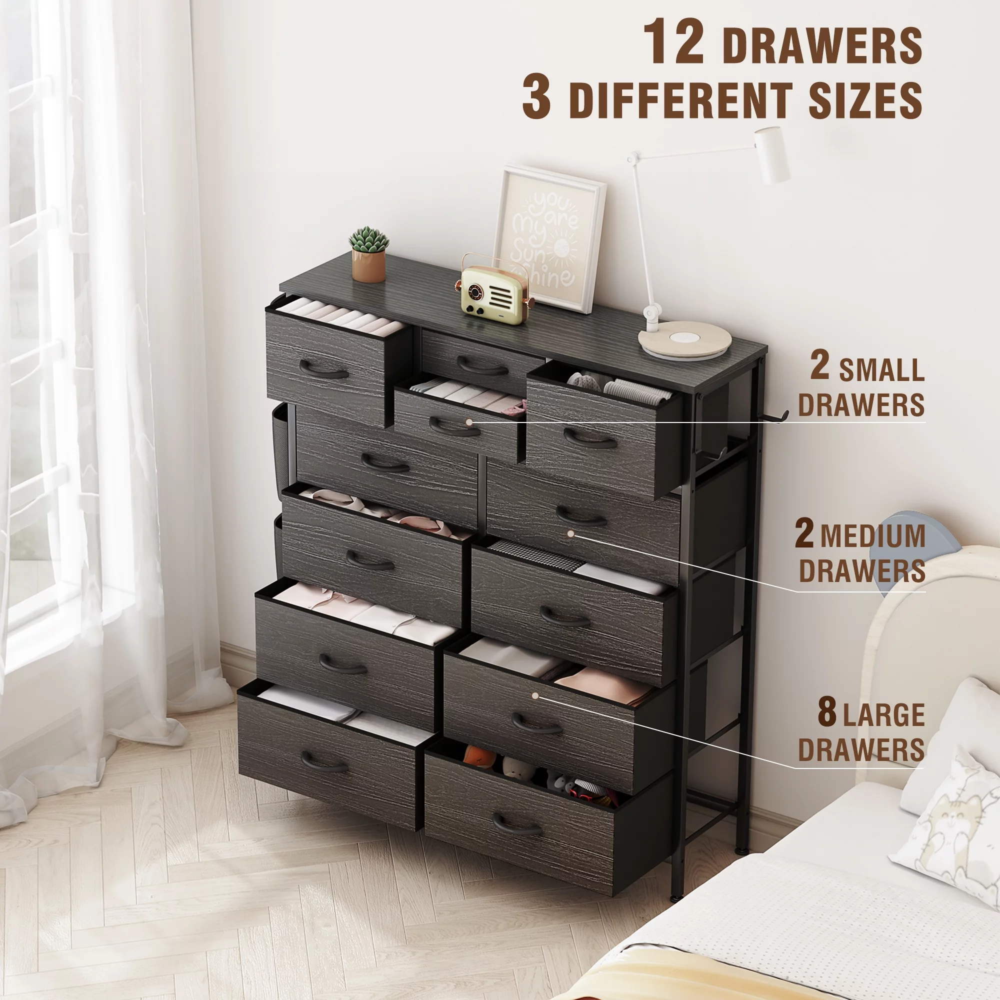 GIKPAL Dressers for Bedroom of 12 Drawers Black Dresser Chest of Drawers Closets Tall Dresser Fabric Dressers for Closet Living Room Hallway Nursery