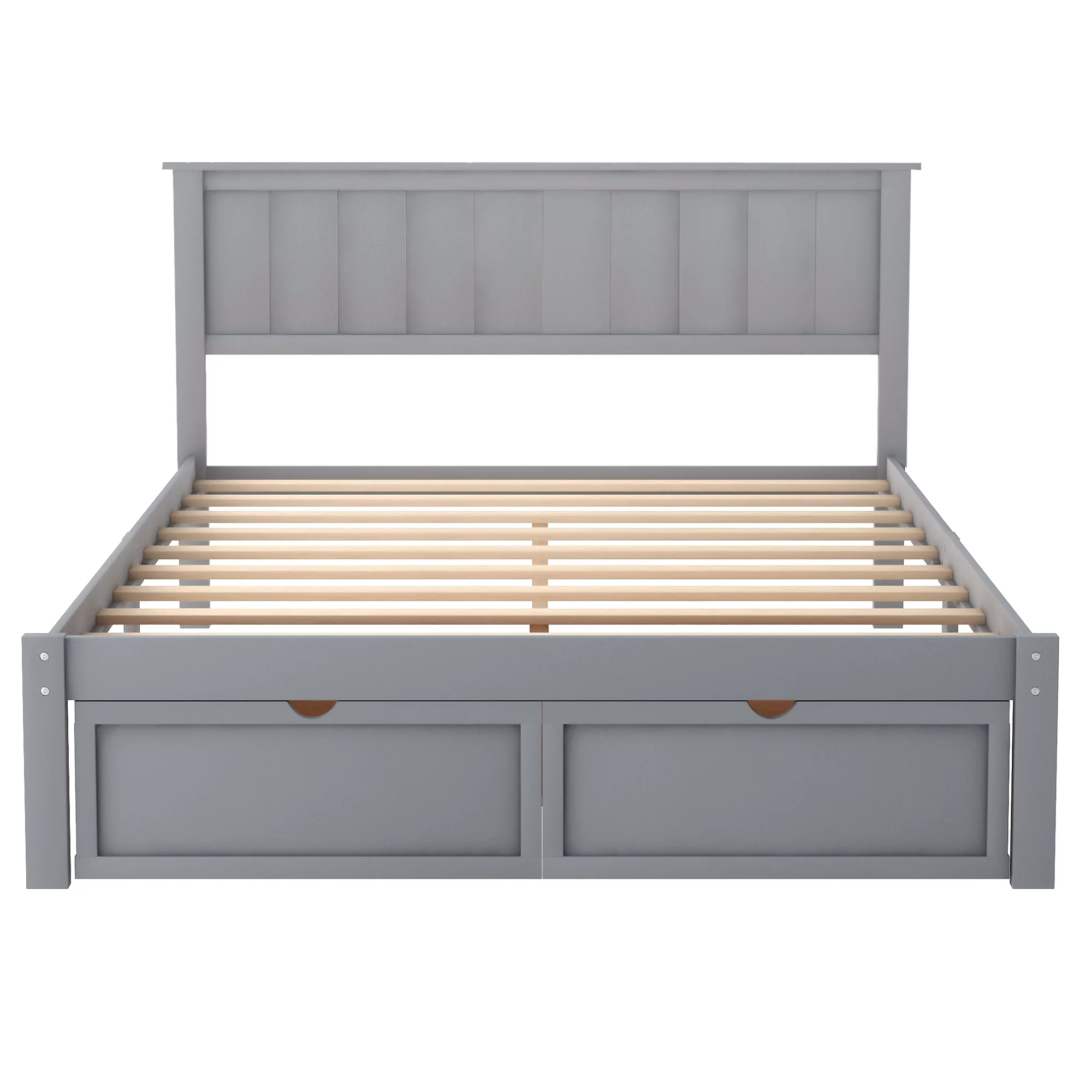 Full Size Bed Frame with Trundle and Storage Bookcase,Kids Platform Twin Size Bed with Pull Out Trundle,Solid Wood Trundle Bed with Headboard&Footboard,No Box Spring